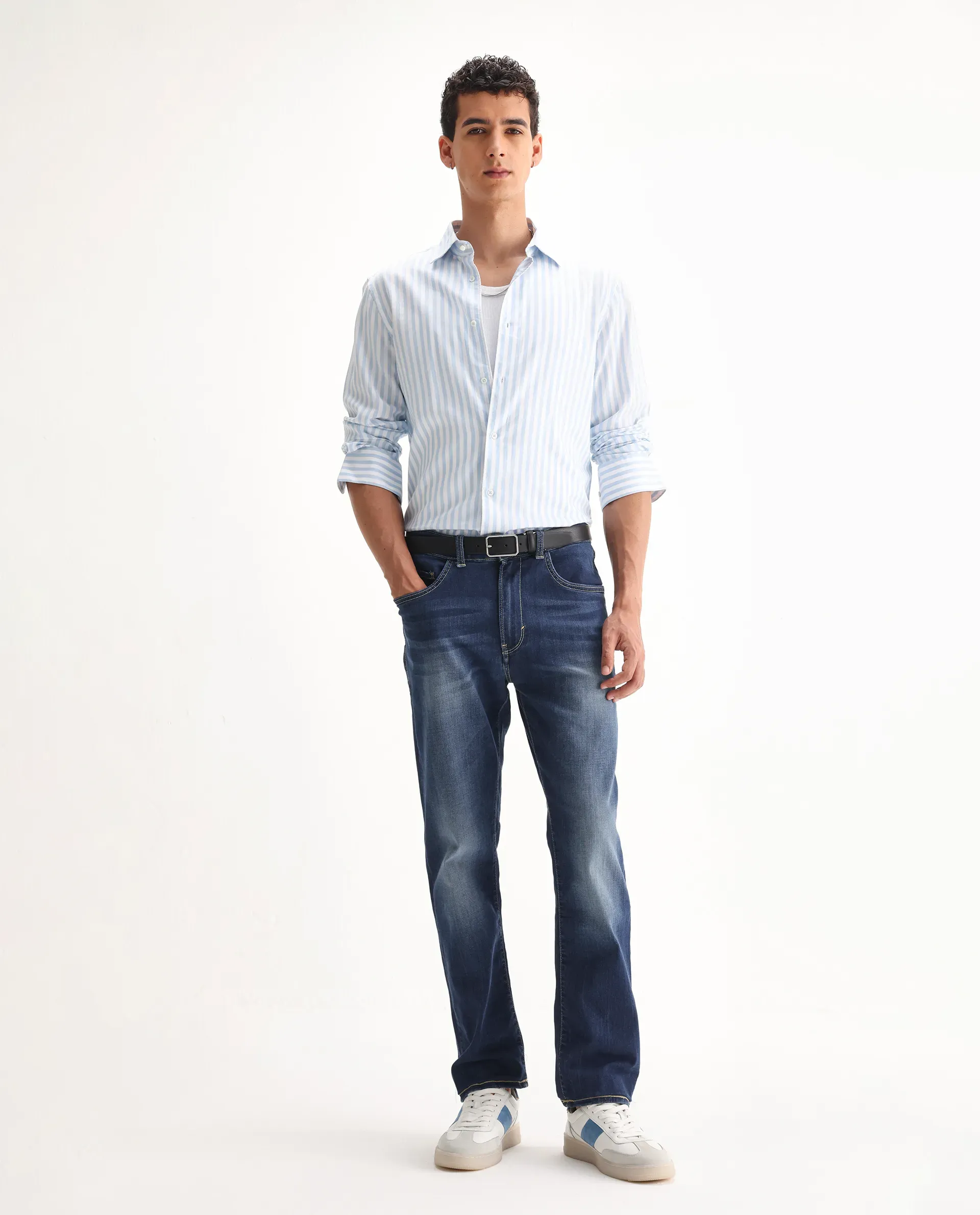 Rare Rabbit Men's Dieme Blue Cotton Plain Morris Regular Fit Jeans - Image 7