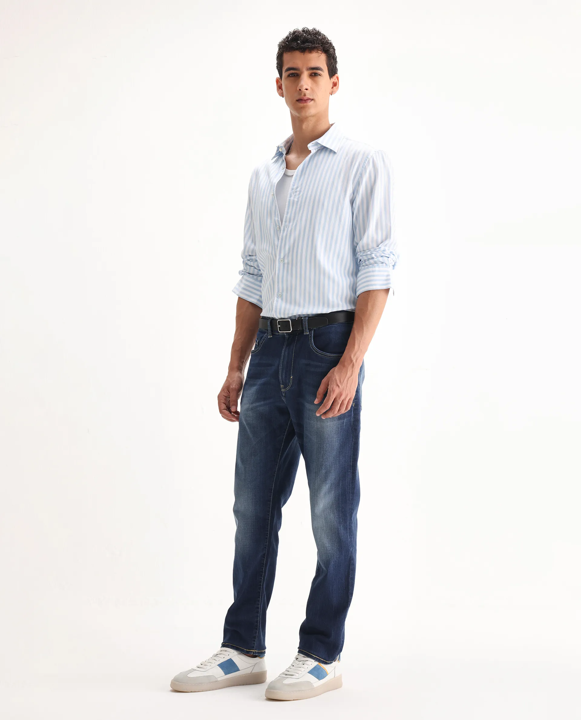 Rare Rabbit Men's Dieme Blue Cotton Plain Morris Regular Fit Jeans - Image 8