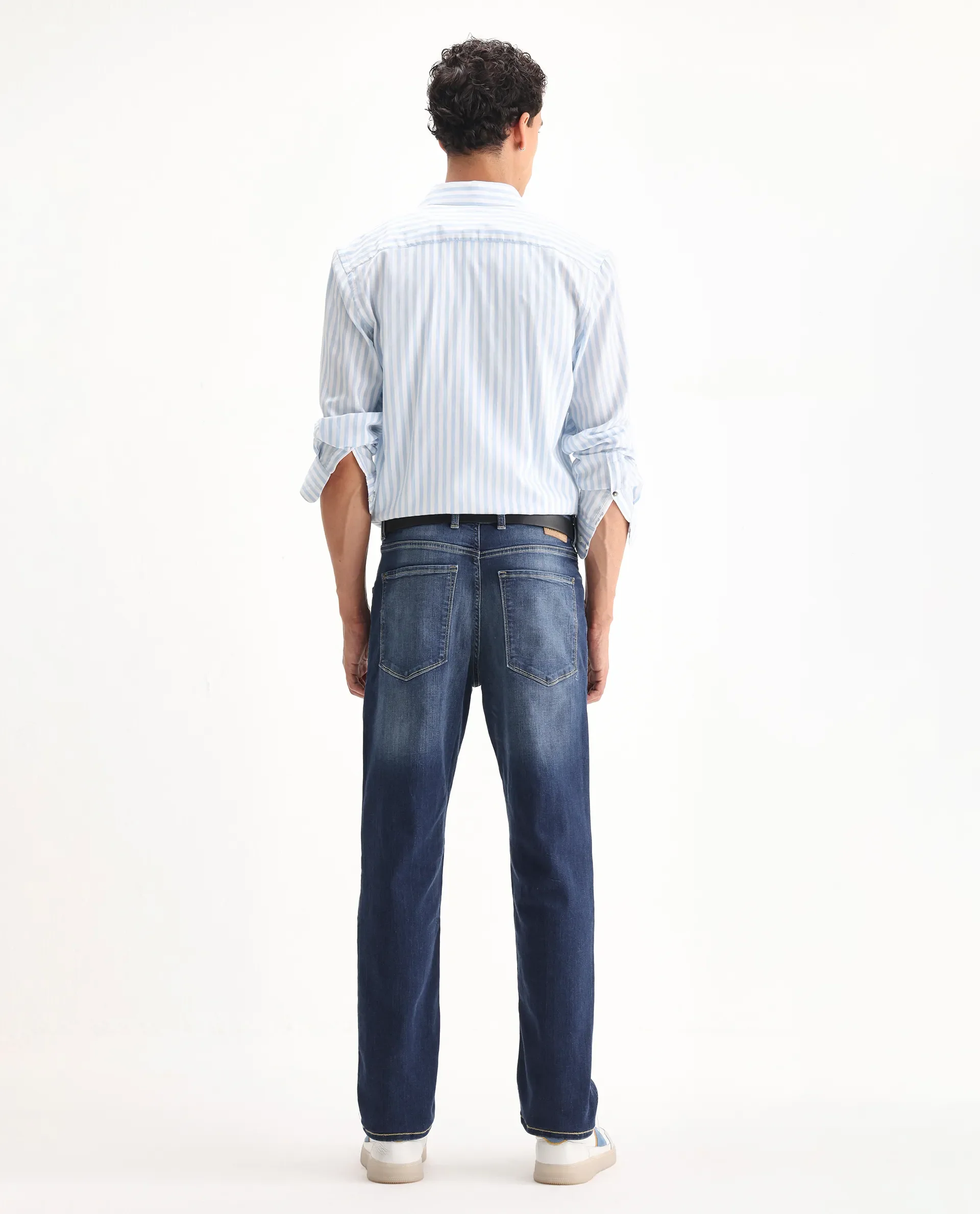 Rare Rabbit Men's Dieme Blue Cotton Plain Morris Regular Fit Jeans - Image 9
