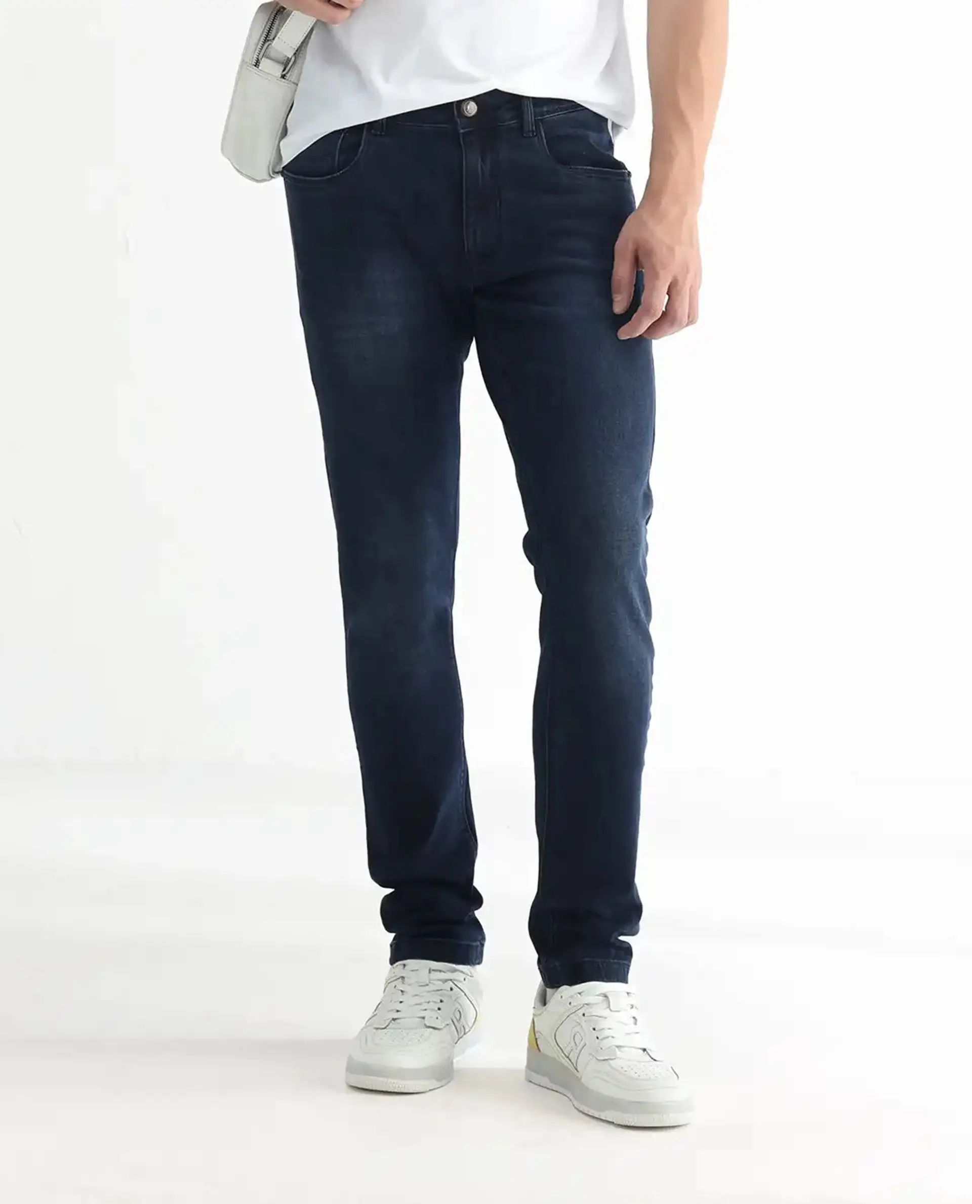 Rare Rabbit Men's Diep Flouroscent Blue Cotton Plain Hawk Slim Fit Jeans - Image 10