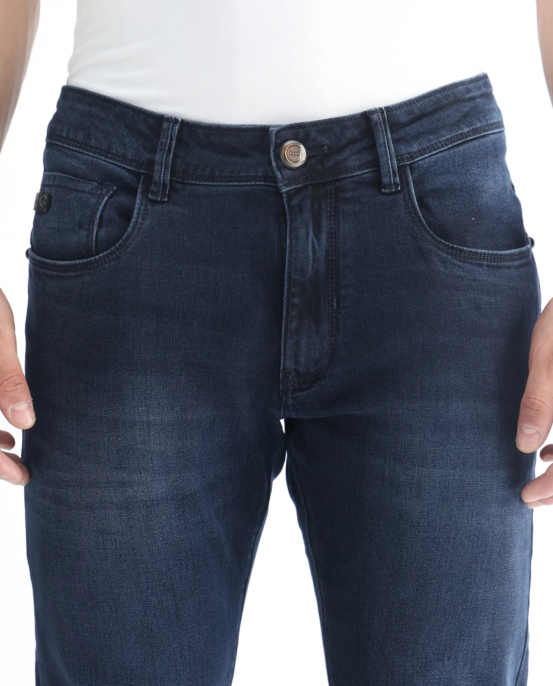 Rare Rabbit Men's Diep Flouroscent Blue Cotton Plain Hawk Slim Fit Jeans - Image 3