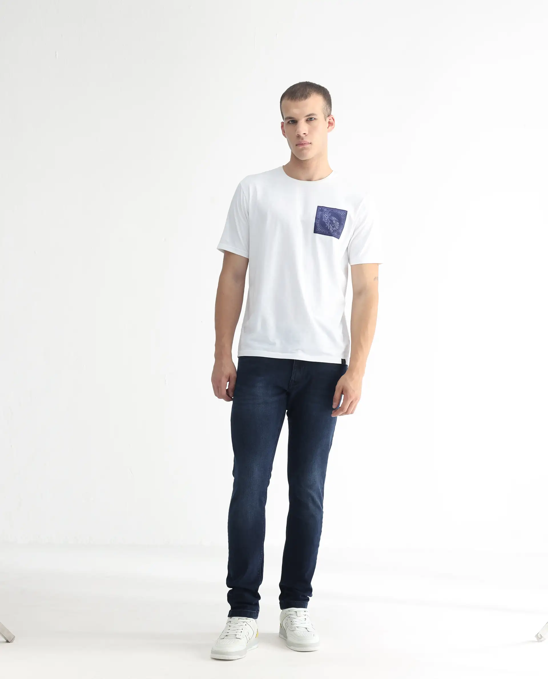 Rare Rabbit Men's Diep Flouroscent Blue Cotton Plain Hawk Slim Fit Jeans - Image 4