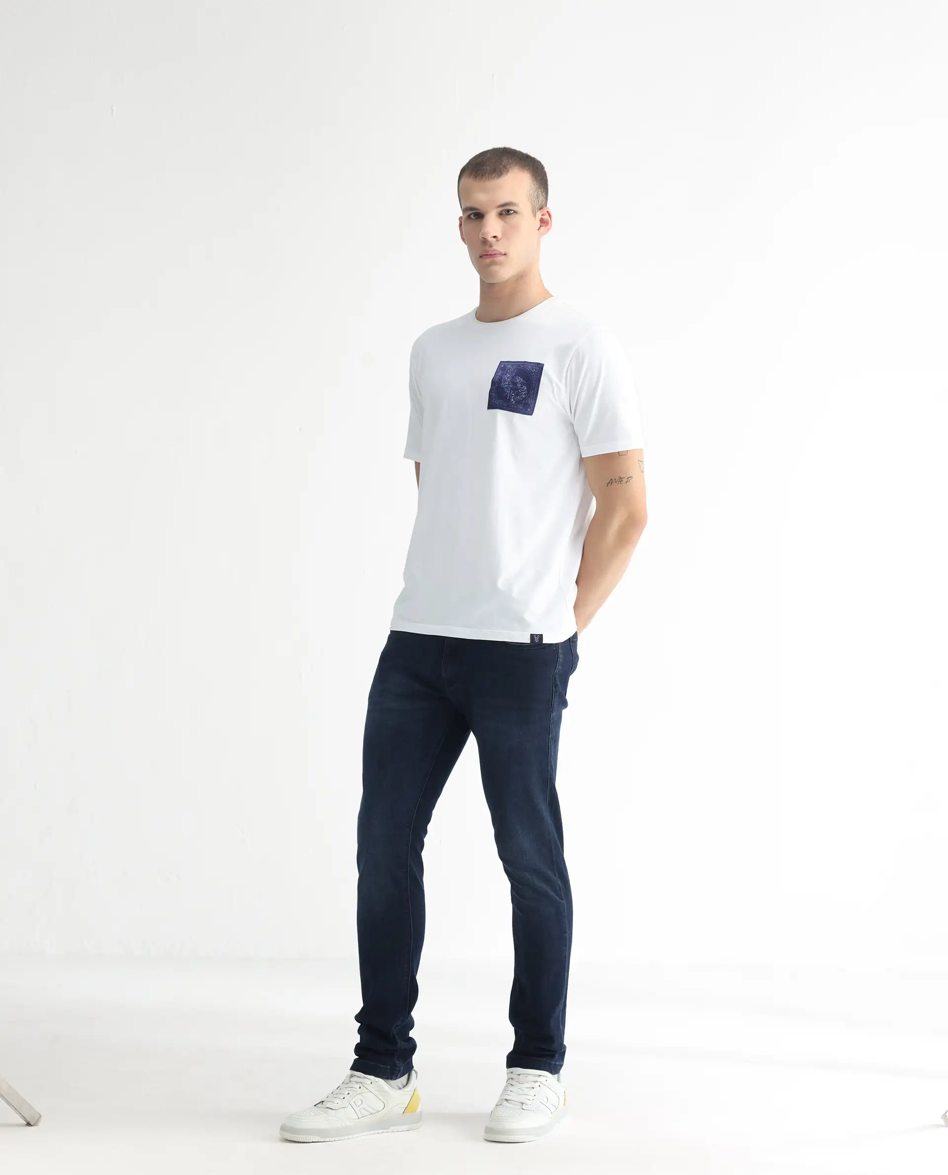 Rare Rabbit Men's Diep Flouroscent Blue Cotton Plain Hawk Slim Fit Jeans - Image 5