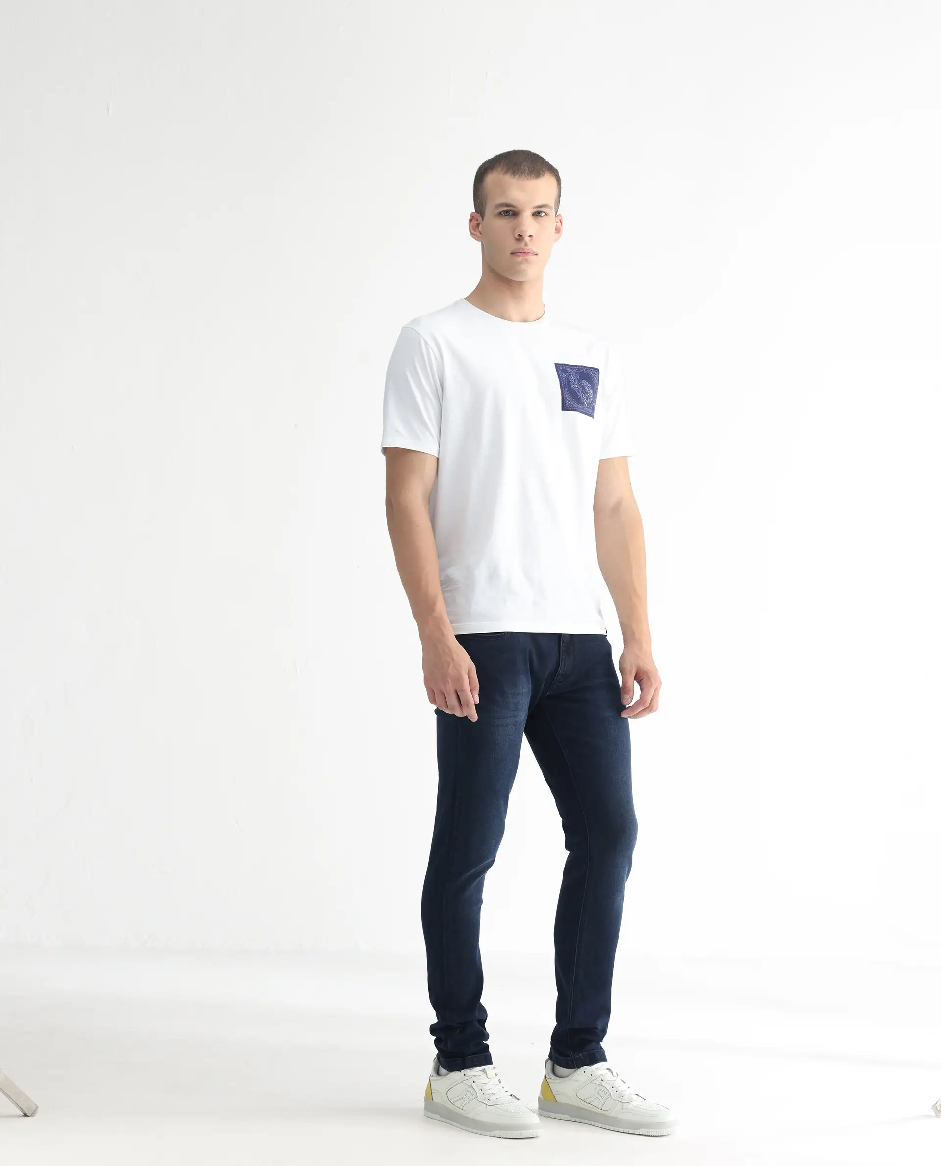 Rare Rabbit Men's Diep Flouroscent Blue Cotton Plain Hawk Slim Fit Jeans - Image 6