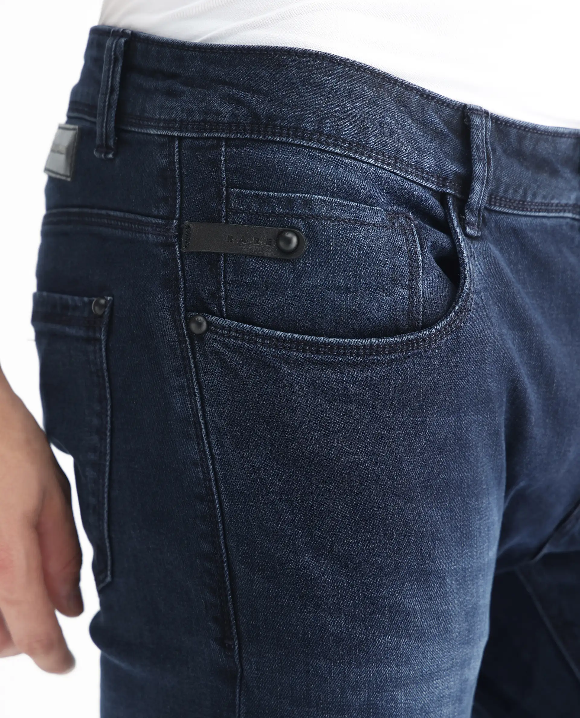 Rare Rabbit Men's Diep Flouroscent Blue Cotton Plain Hawk Slim Fit Jeans - Image 7