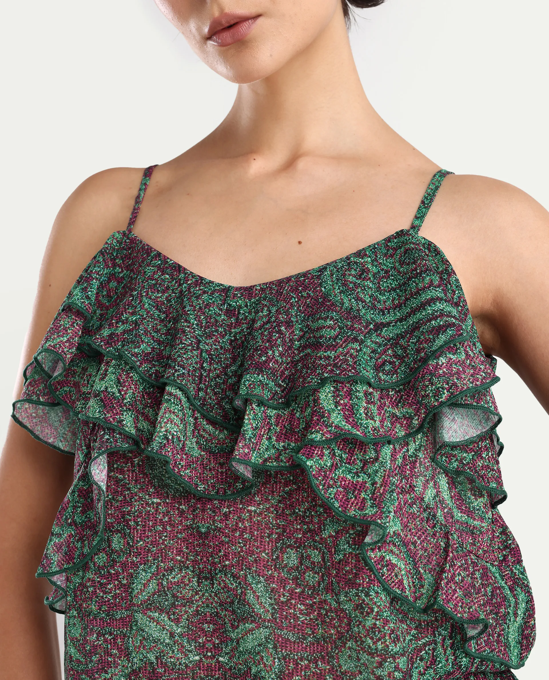 Rareism Women's Difi Dark Maroon Polyester V-Neck Abstract Print Sleeveless Regular Fit Top - Image 4