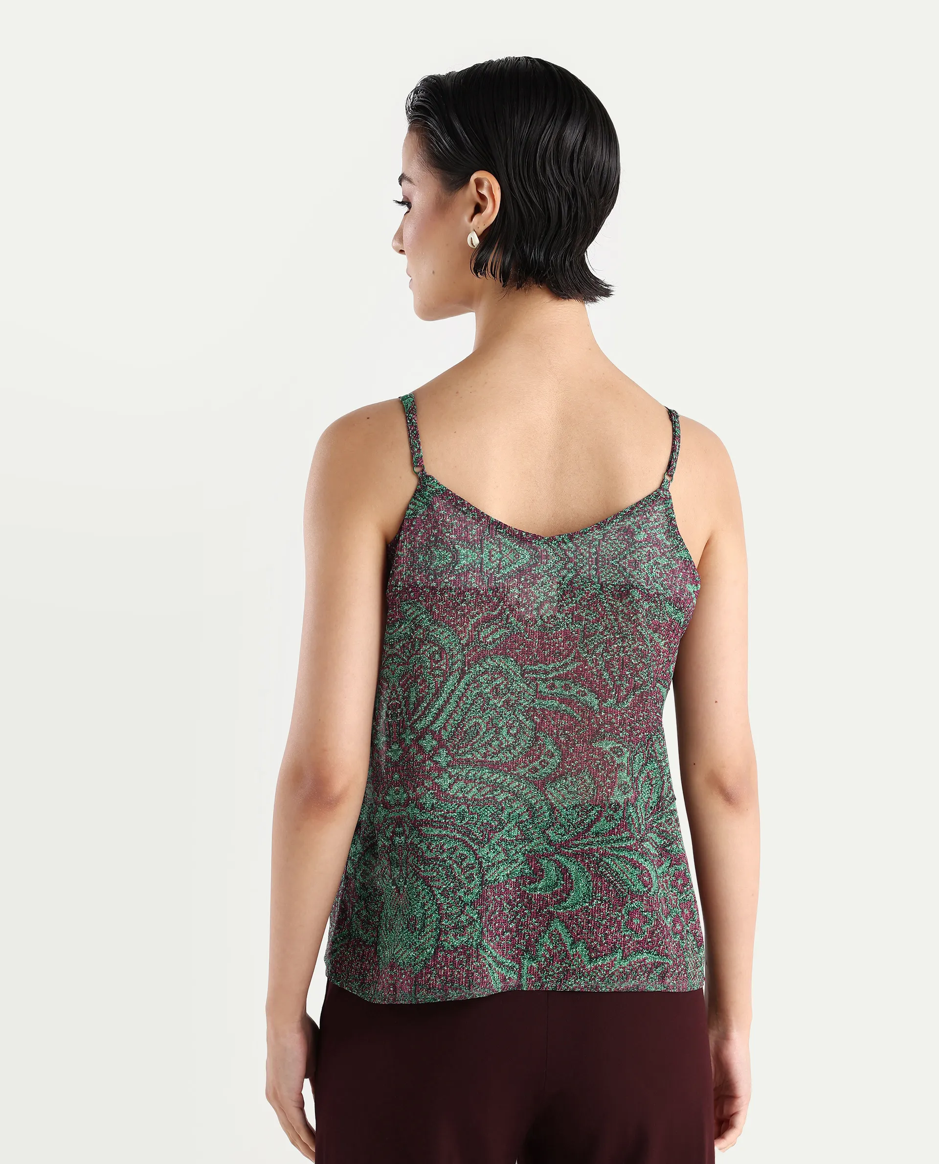 Rareism Women's Difi Dark Maroon Polyester V-Neck Abstract Print Sleeveless Regular Fit Top - Image 7