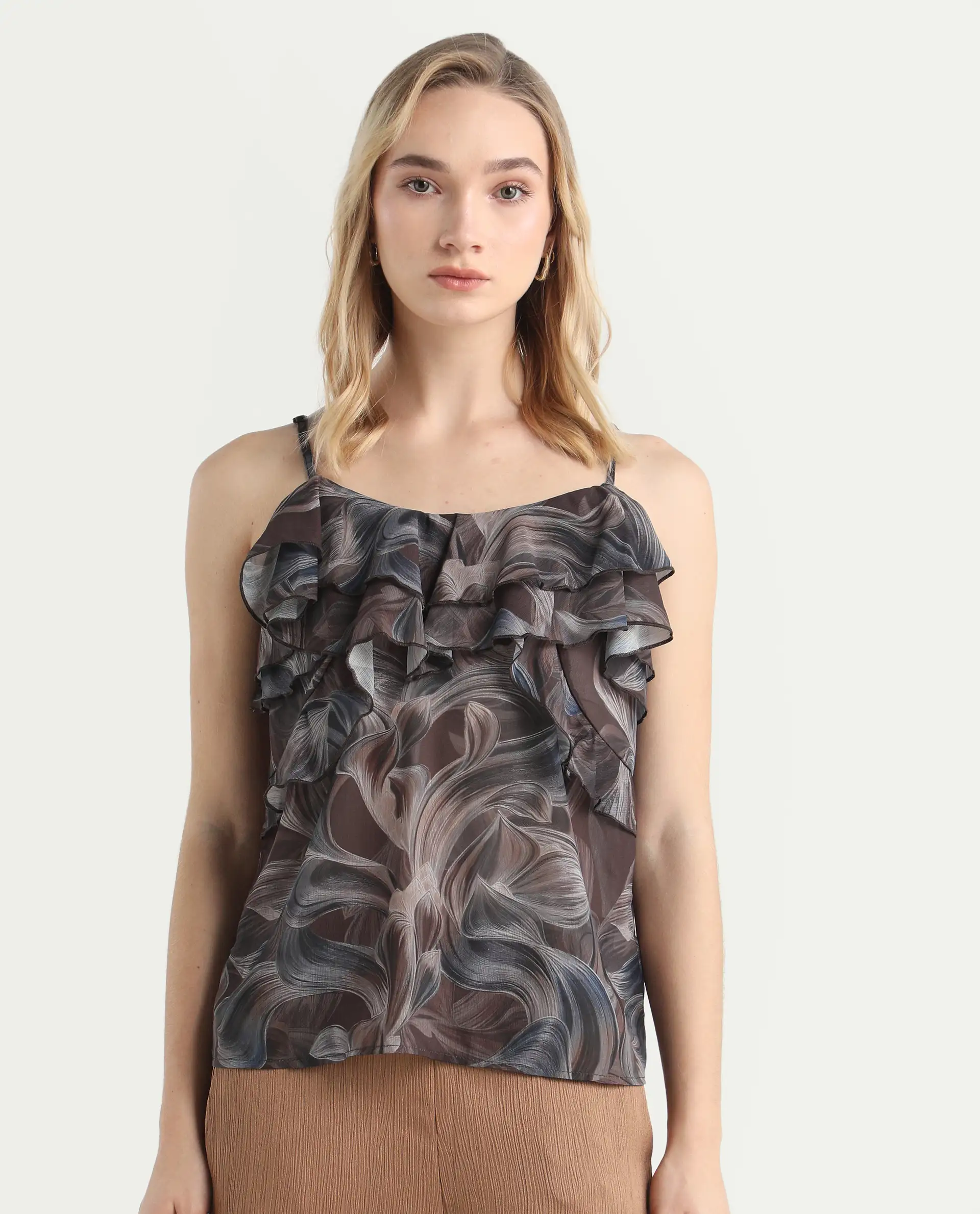 Rareism Women's Difiti Multi Cotton V-Neck Abstract Print Sleeveless Regular Fit Top - Image 3