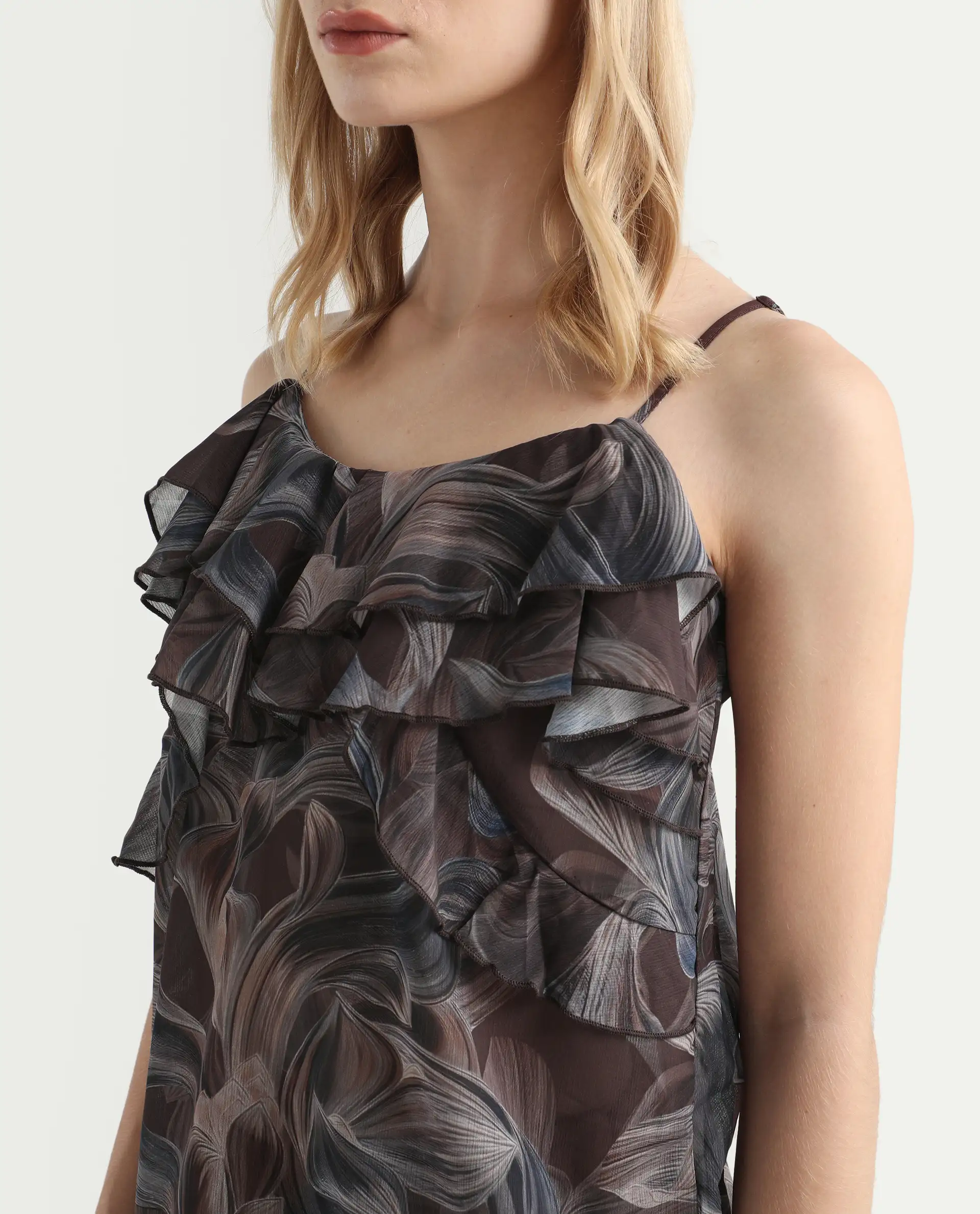 Rareism Women's Difiti Multi Cotton V-Neck Abstract Print Sleeveless Regular Fit Top - Image 4
