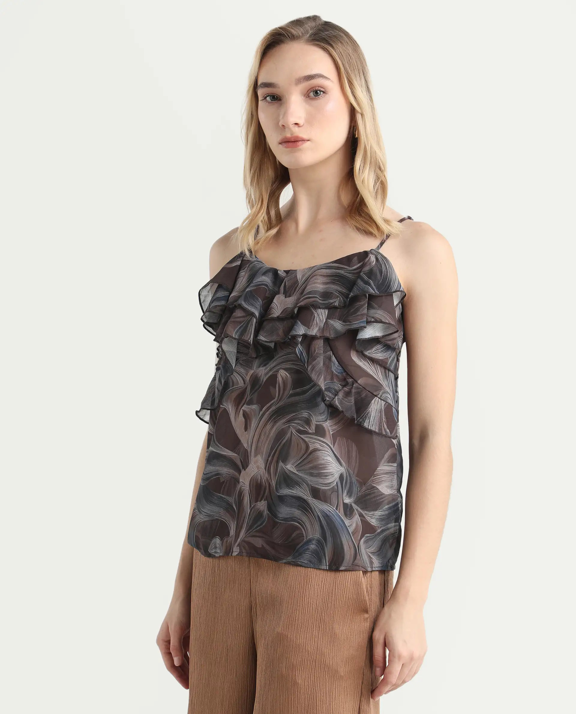 Rareism Women's Difiti Multi Cotton V-Neck Abstract Print Sleeveless Regular Fit Top - Image 5