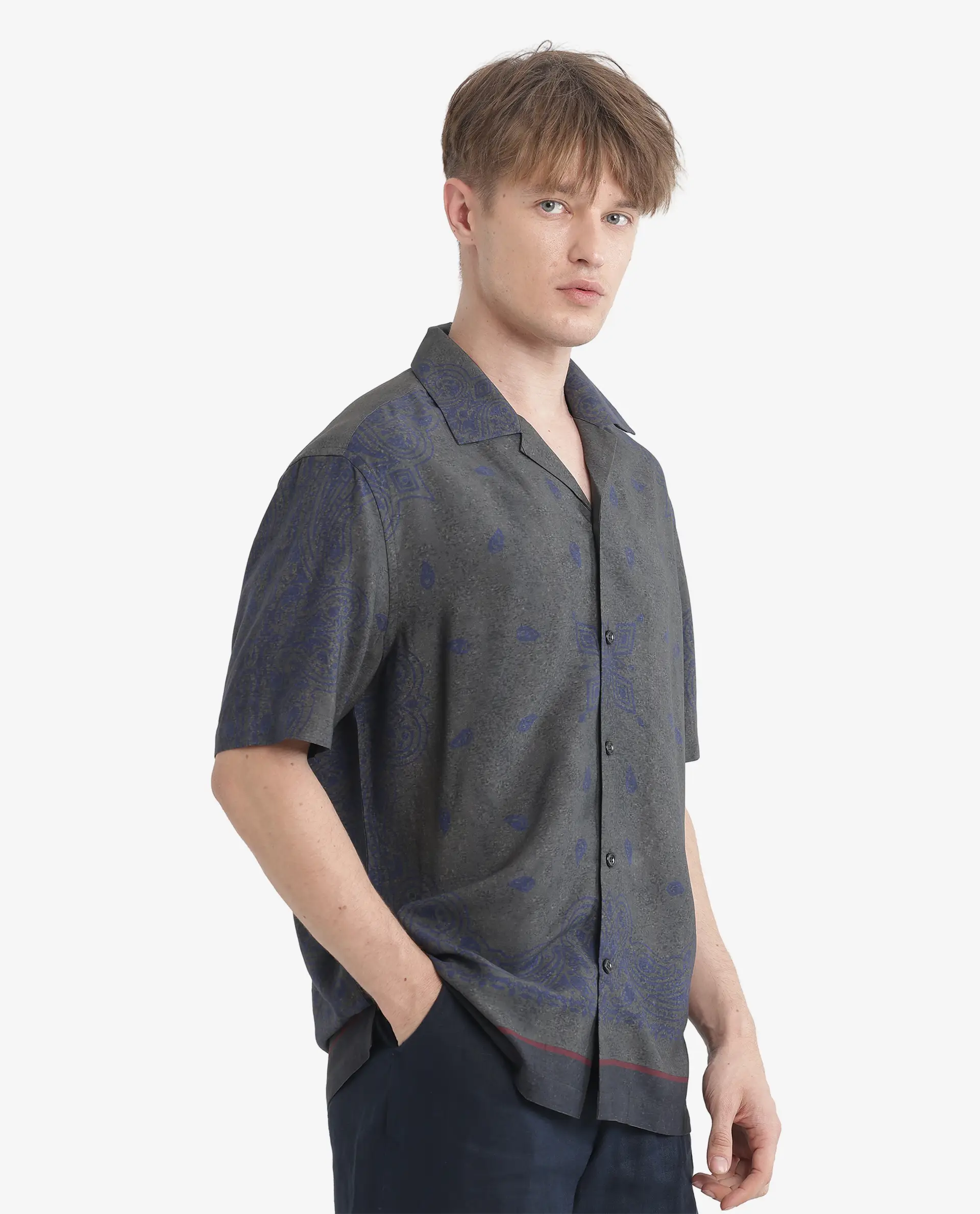 Rare Rabbit Men's Difo Green Viscose Printed Boxy Fit Half Sleeve Cuban Collar Shirt - Image 2