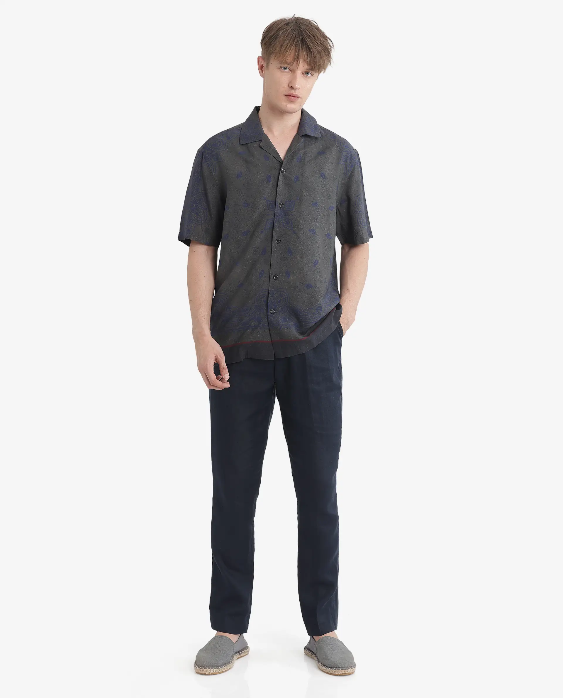 Rare Rabbit Men's Difo Green Viscose Printed Boxy Fit Half Sleeve Cuban Collar Shirt - Image 3