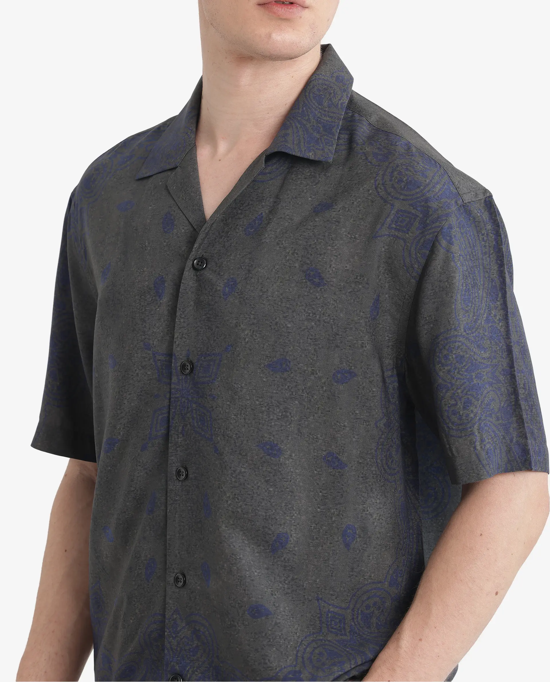 Rare Rabbit Men's Difo Green Viscose Printed Boxy Fit Half Sleeve Cuban Collar Shirt - Image 4