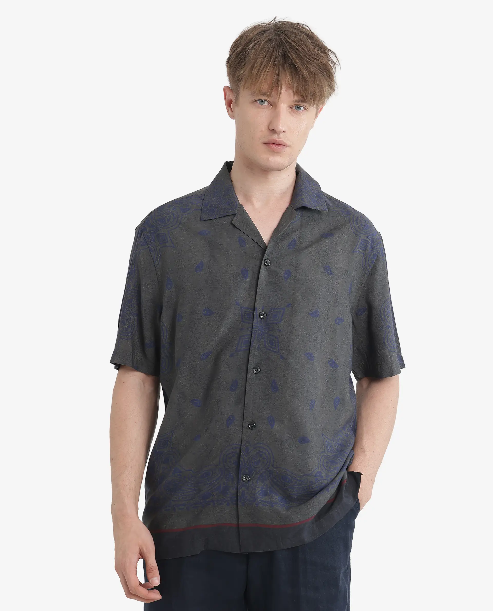 Rare Rabbit Men's Difo Green Viscose Printed Boxy Fit Half Sleeve Cuban Collar Shirt - Image 7