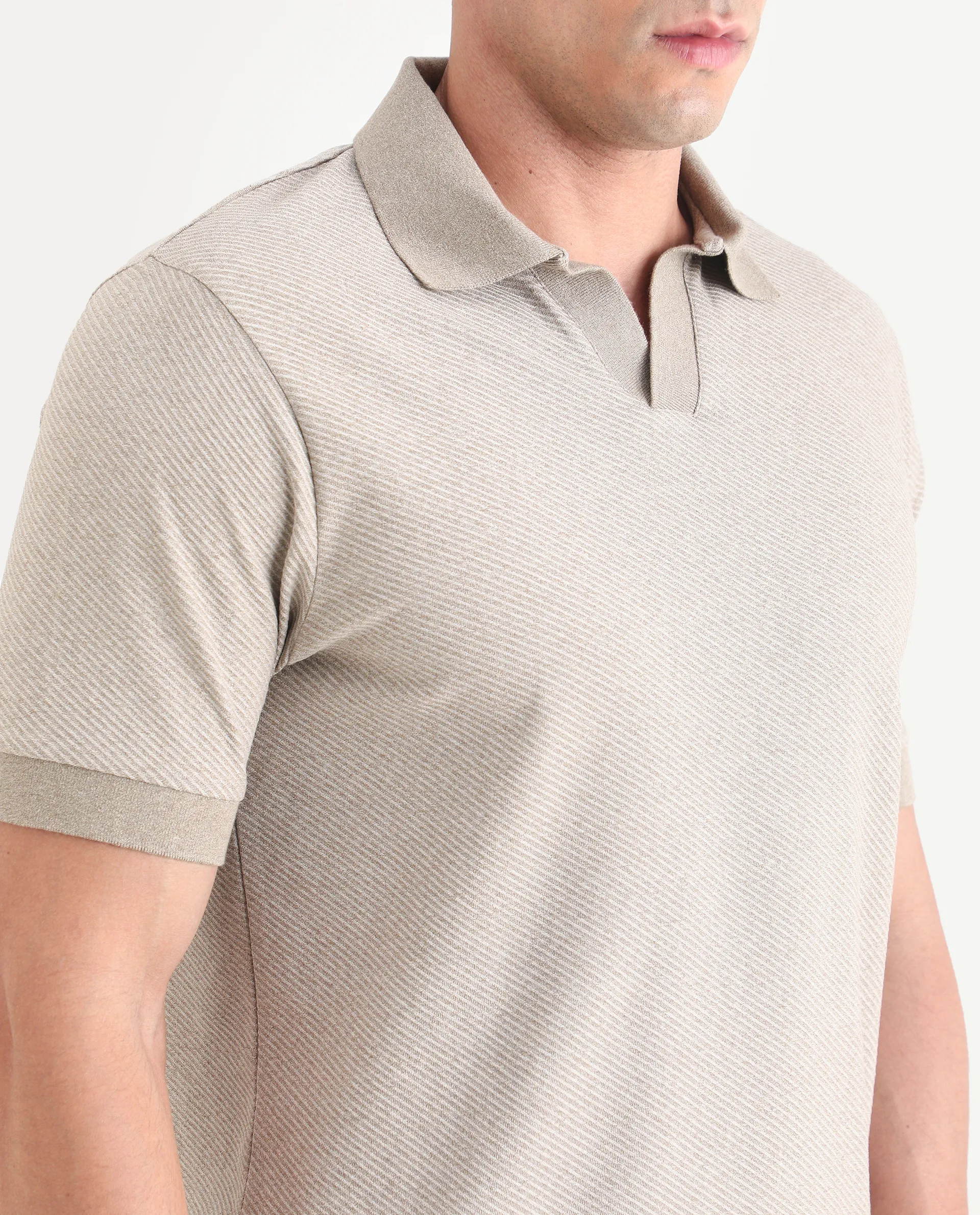 Rare Rabbit Men's Digi Beige Cotton Blend Fabric Half Sleeve Johnny Collar Regular Fit Plain Polo - Image 3