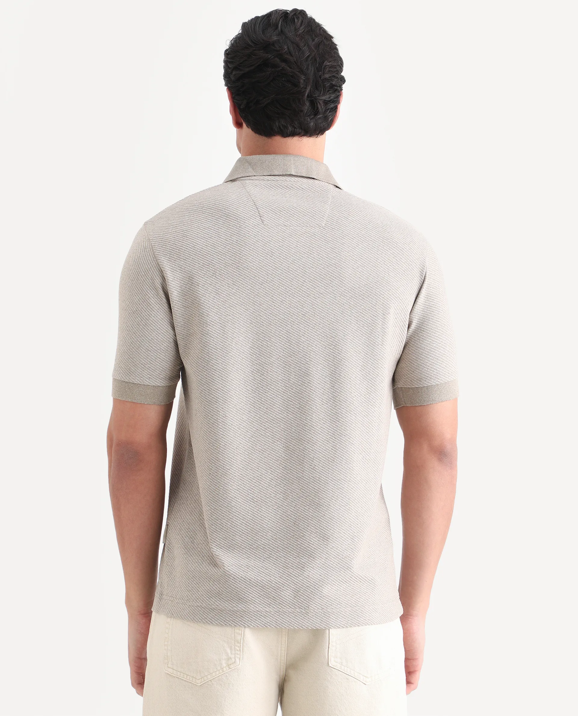 Rare Rabbit Men's Digi Beige Cotton Blend Fabric Half Sleeve Johnny Collar Regular Fit Plain Polo - Image 7