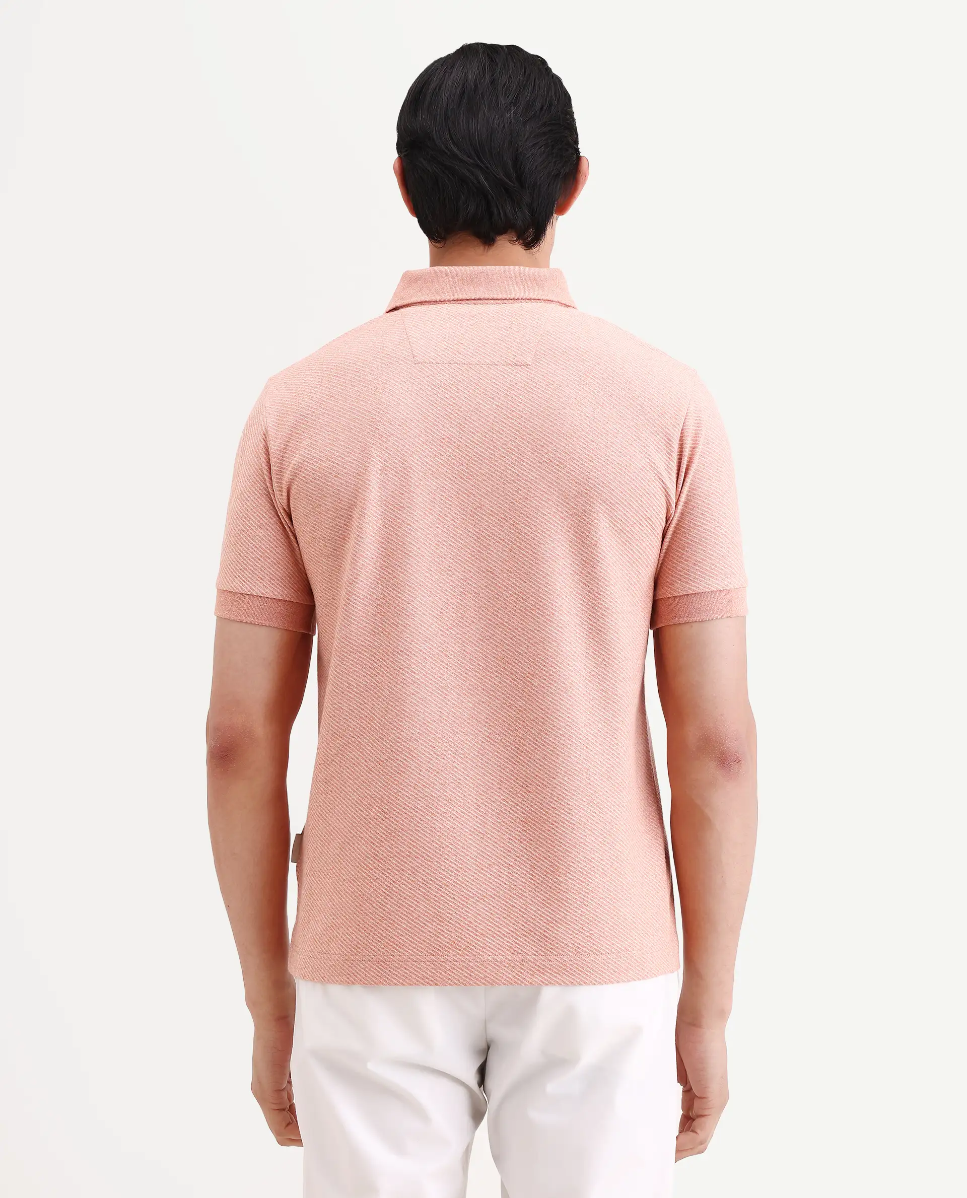 Rare Rabbit Men's Digi Pastel Peach Cotton Blend Fabric Half Sleeve Jonny Collar Regular Fit Plain Polo - Image 8