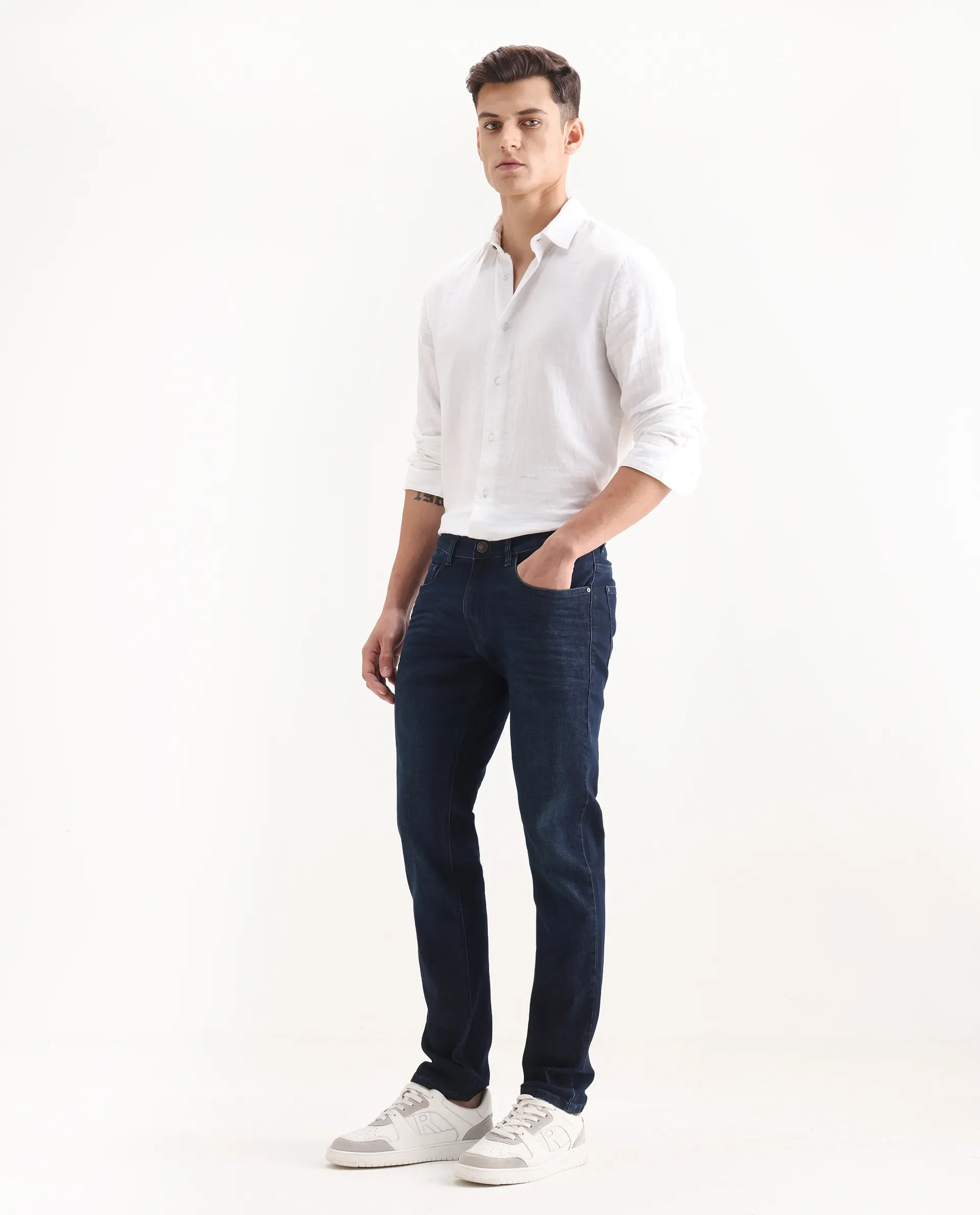 Rare Rabbit Men's Digo Dark Navy Cotton Blend Plain Hawk Slim Fit Jeans - Image 5