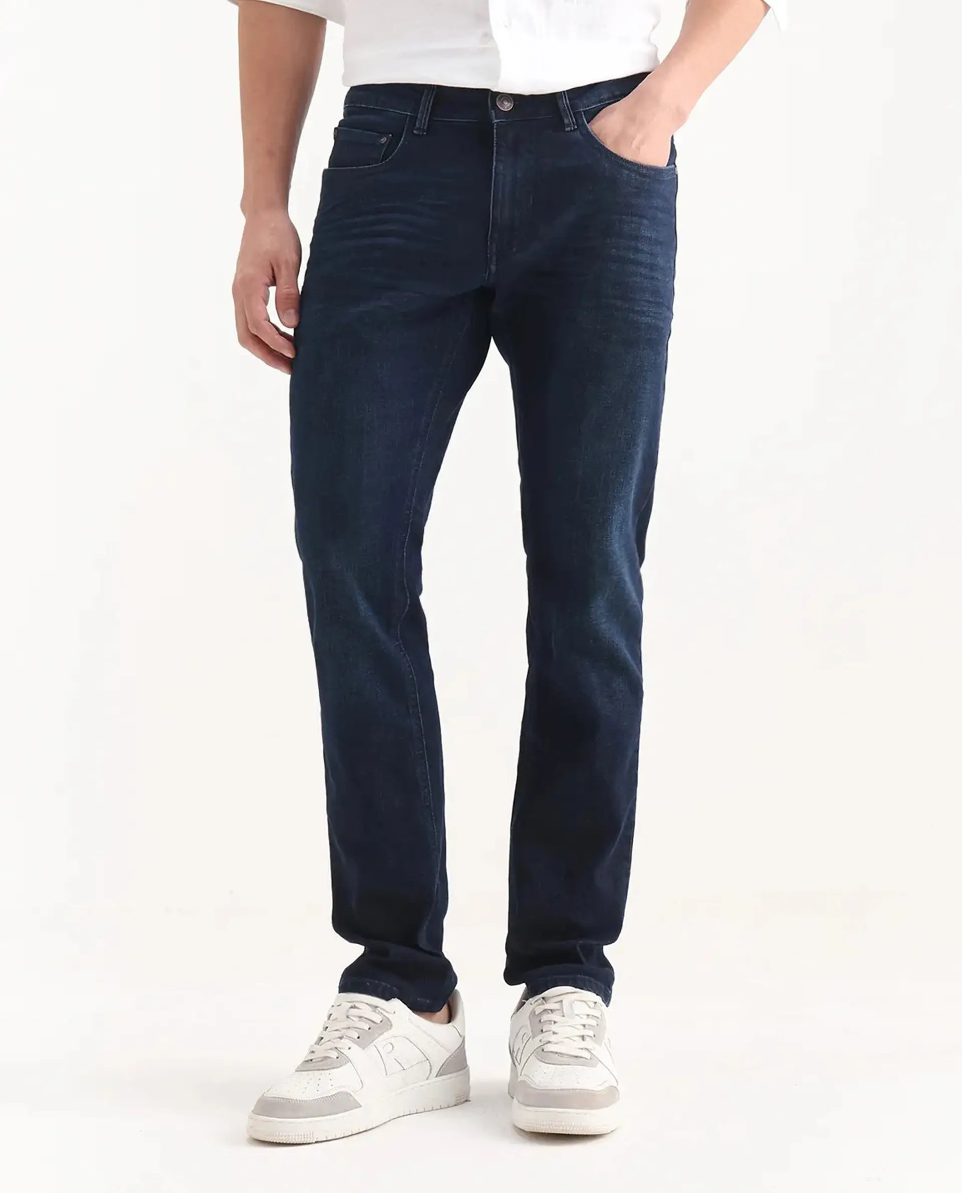 Rare Rabbit Men's Digo Dark Navy Cotton Blend Plain Hawk Slim Fit Jeans - Image 9
