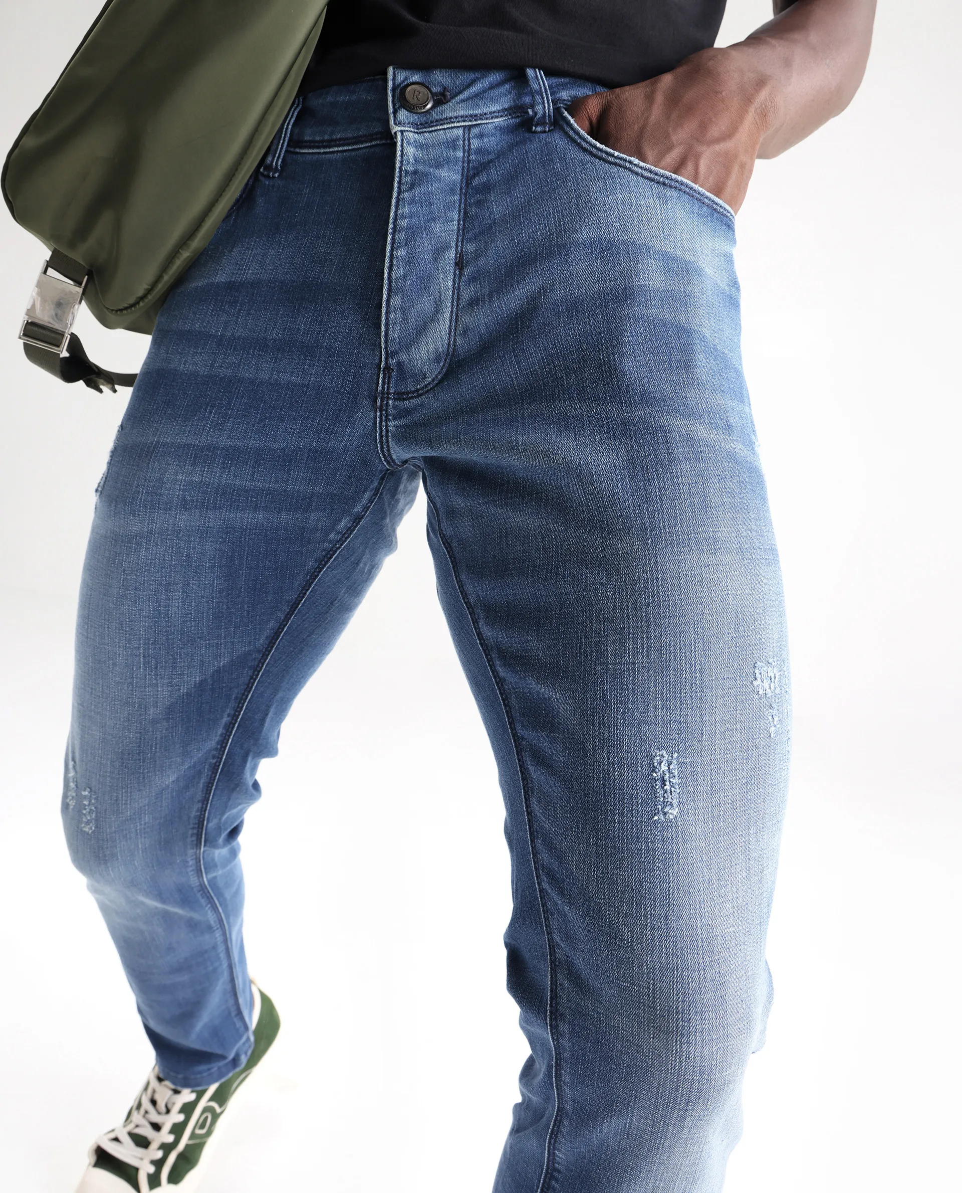 Rare Rabbit Men's Dijon Blue Cotton Plain Hawk Slim Fit Jeans - Image 2