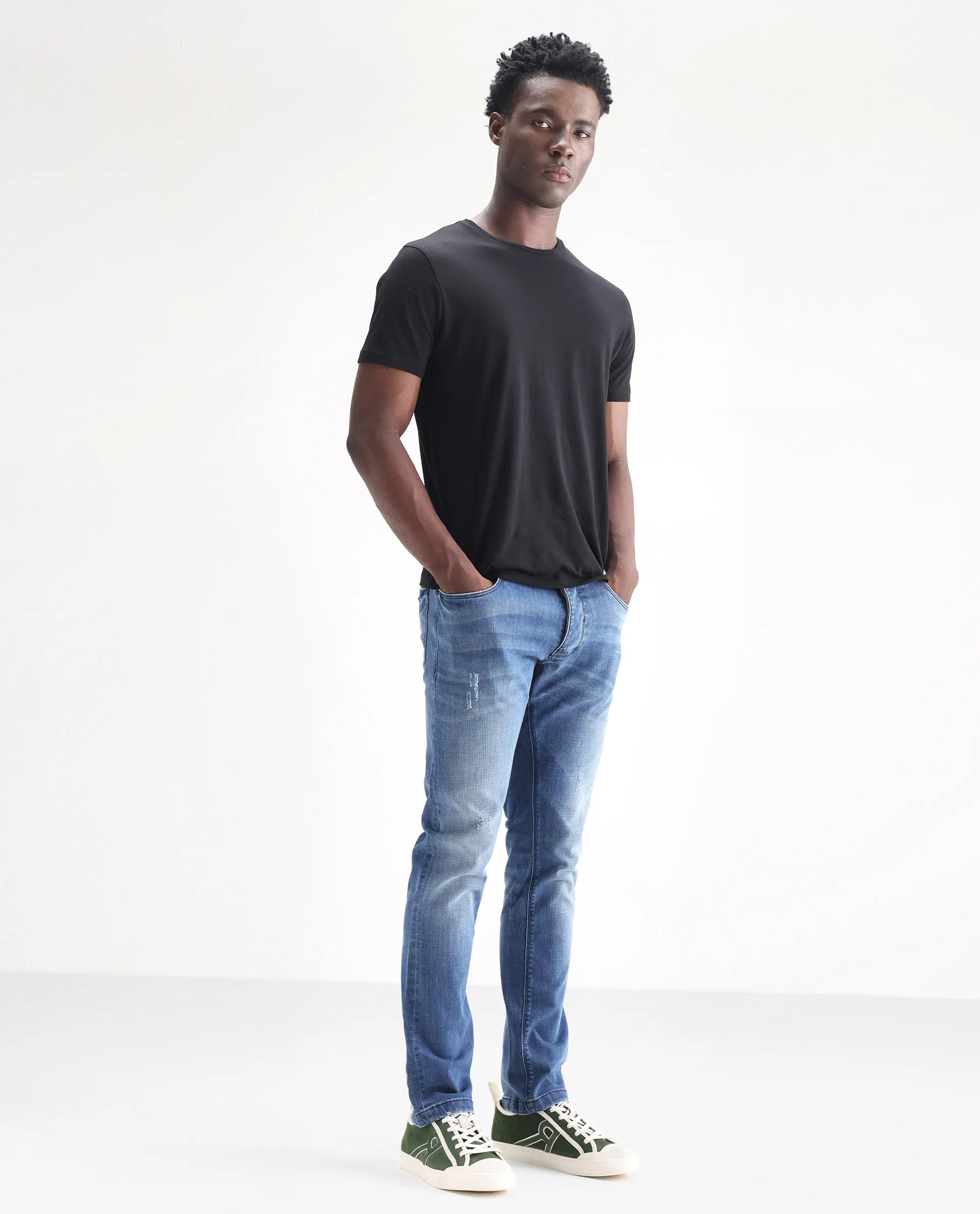 Rare Rabbit Men's Dijon Blue Cotton Plain Hawk Slim Fit Jeans - Image 6