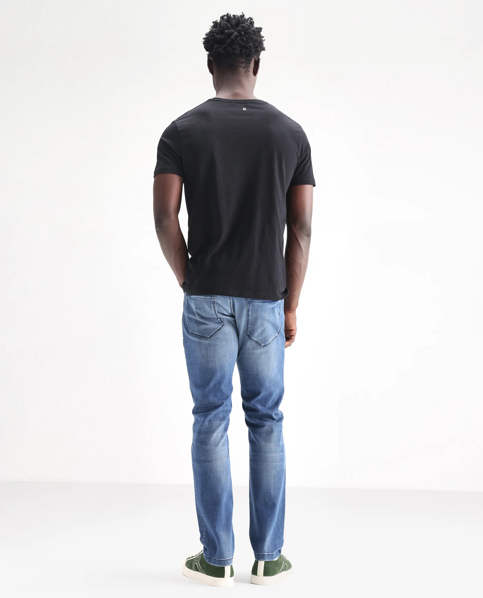 Rare Rabbit Men's Dijon Blue Cotton Plain Hawk Slim Fit Jeans - Image 9
