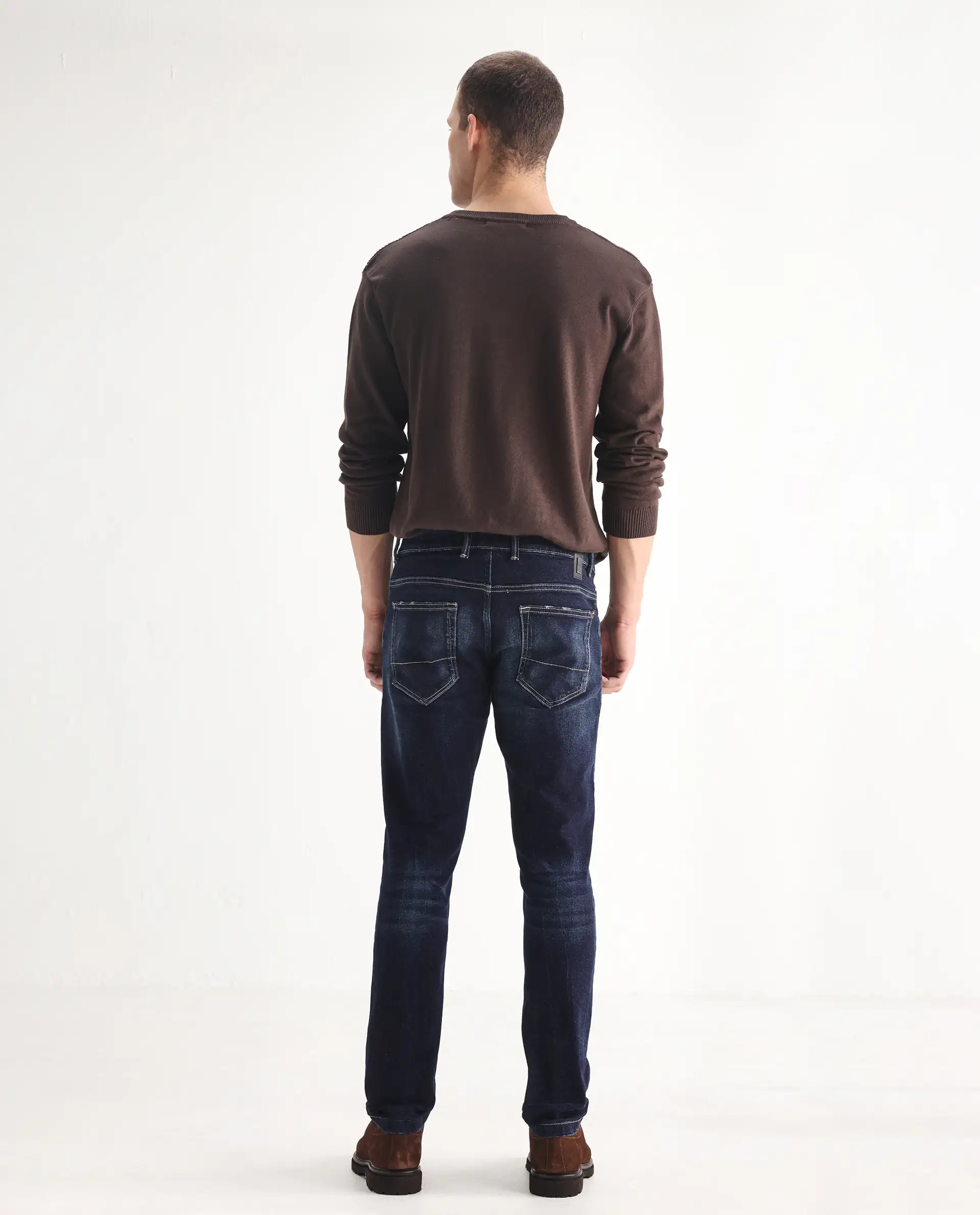 Rare Rabbit Men's Dili Dusky Navy Cotton Blend Plain Hawk Slim Fit Jeans - Image 6