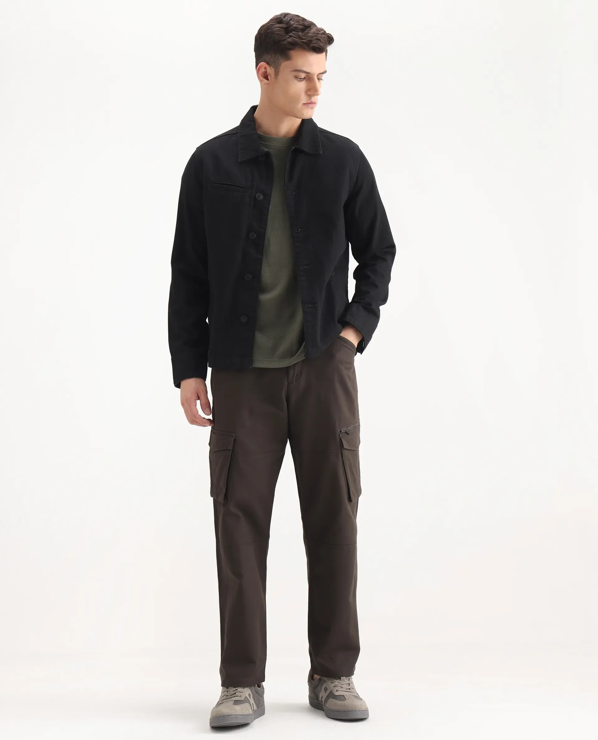 Rare Rabbit Men's Dima Dark Brown Cotton Plain Regular Fit Trouser