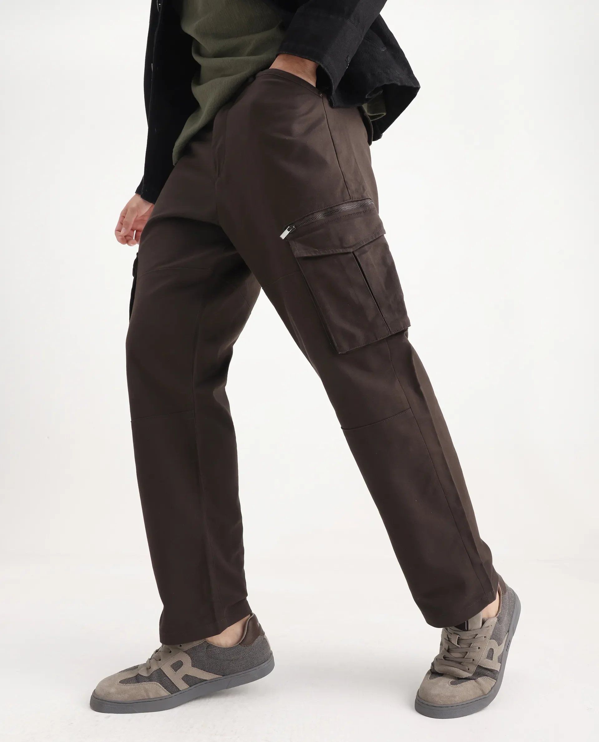 Rare Rabbit Men's Dima Dark Brown Cotton Plain Regular Fit Trouser - Image 2