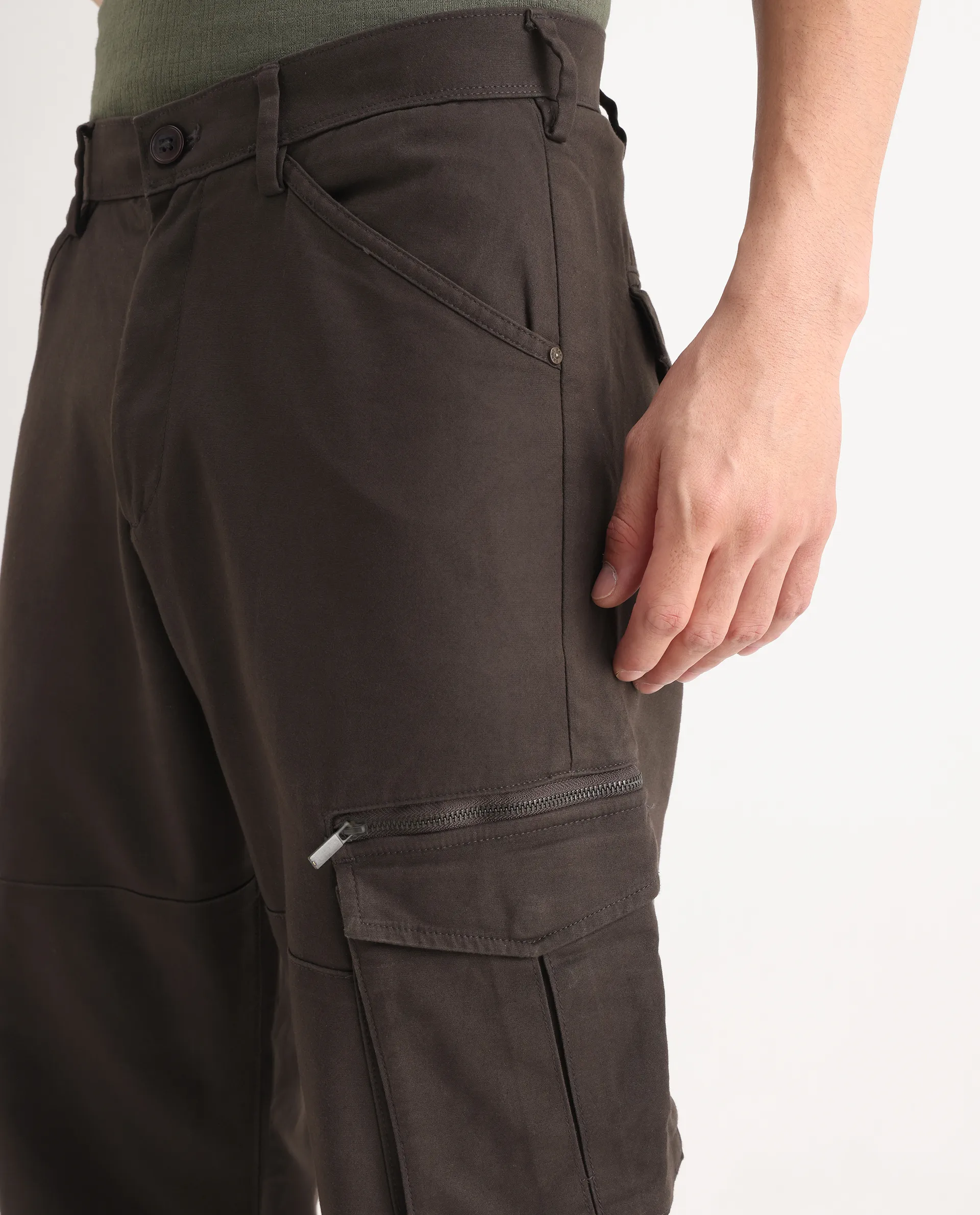 Rare Rabbit Men's Dima Dark Brown Cotton Plain Regular Fit Trouser - Image 3