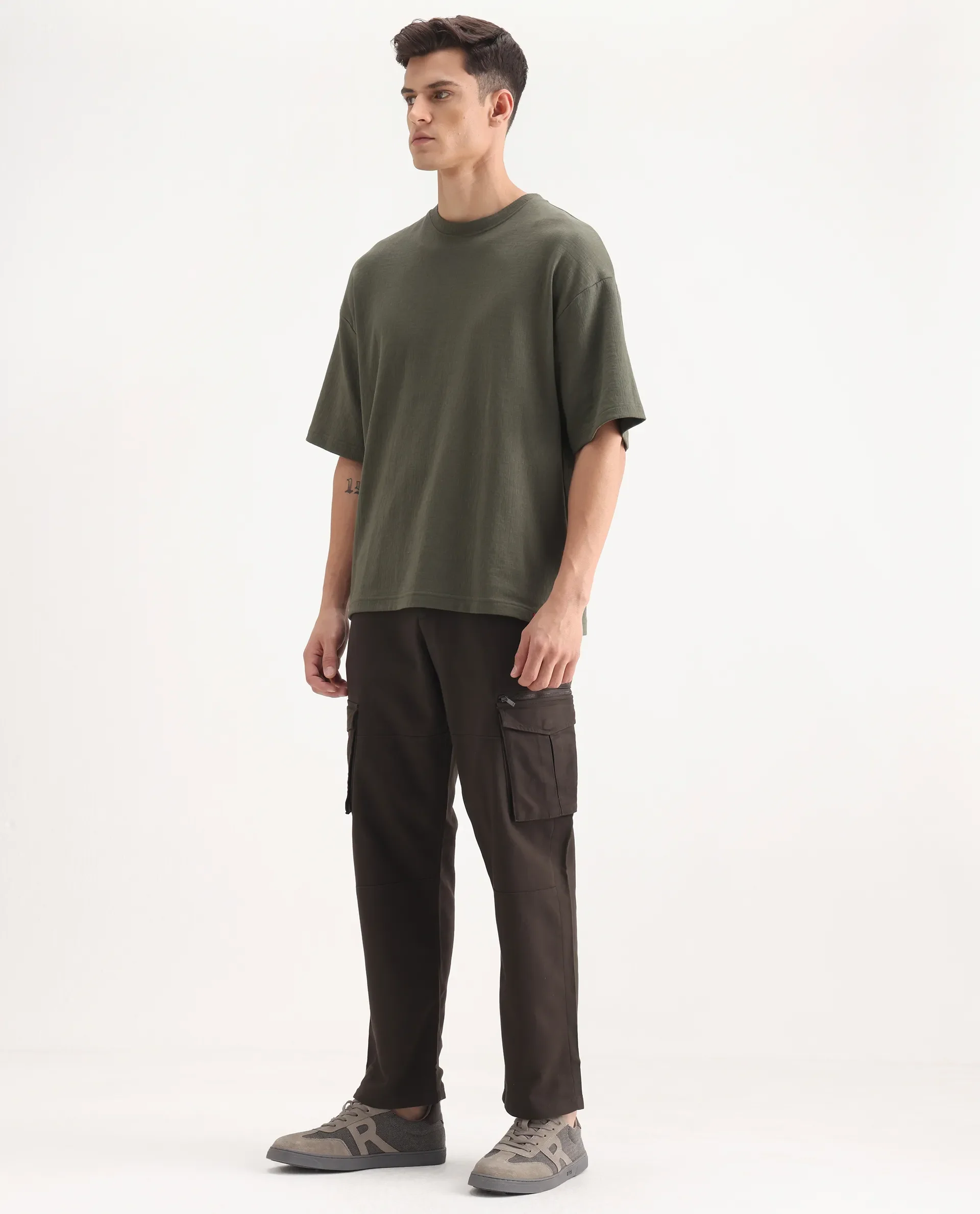 Rare Rabbit Men's Dima Dark Brown Cotton Plain Regular Fit Trouser - Image 4