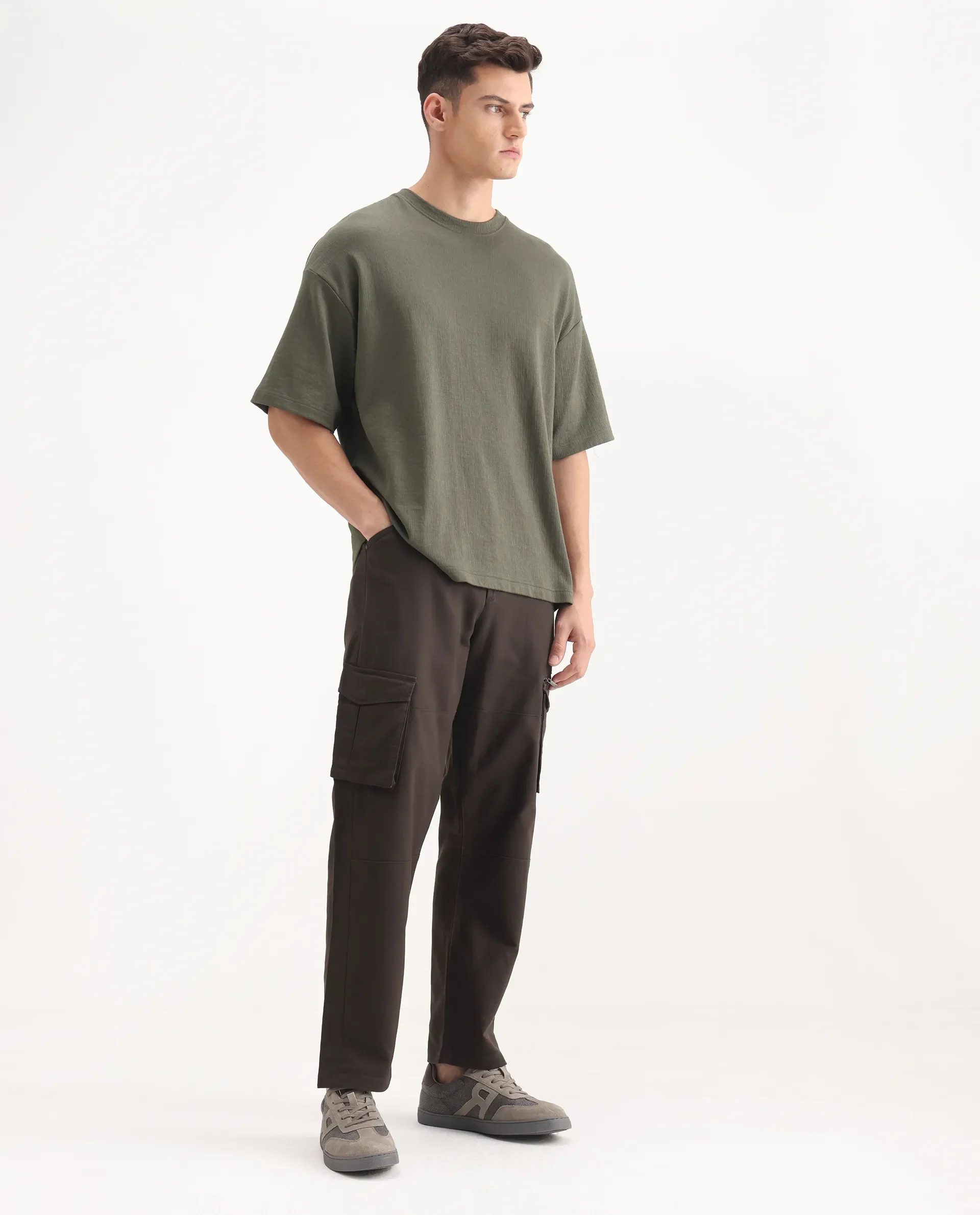 Rare Rabbit Men's Dima Dark Brown Cotton Plain Regular Fit Trouser - Image 5