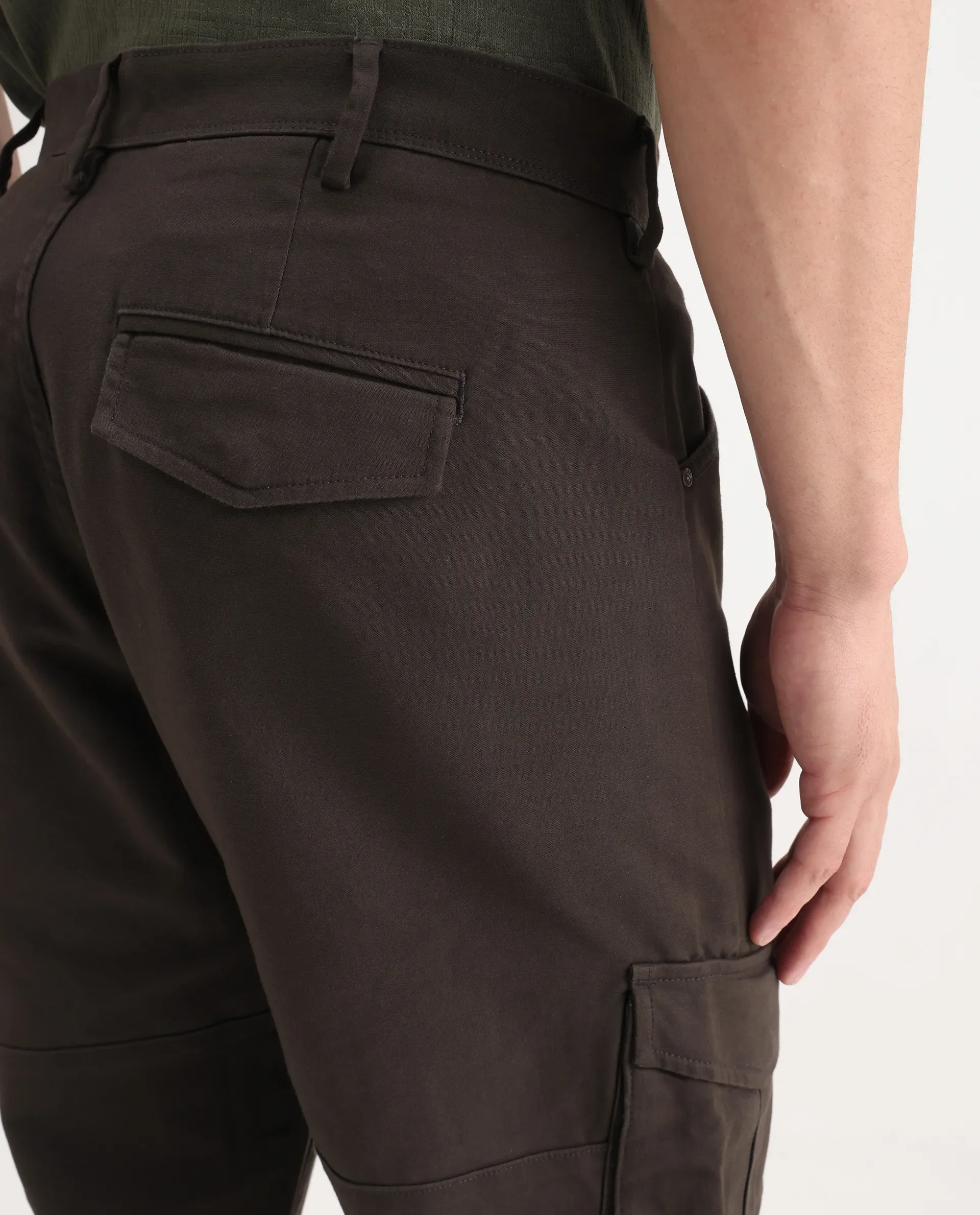 Rare Rabbit Men's Dima Dark Brown Cotton Plain Regular Fit Trouser - Image 6