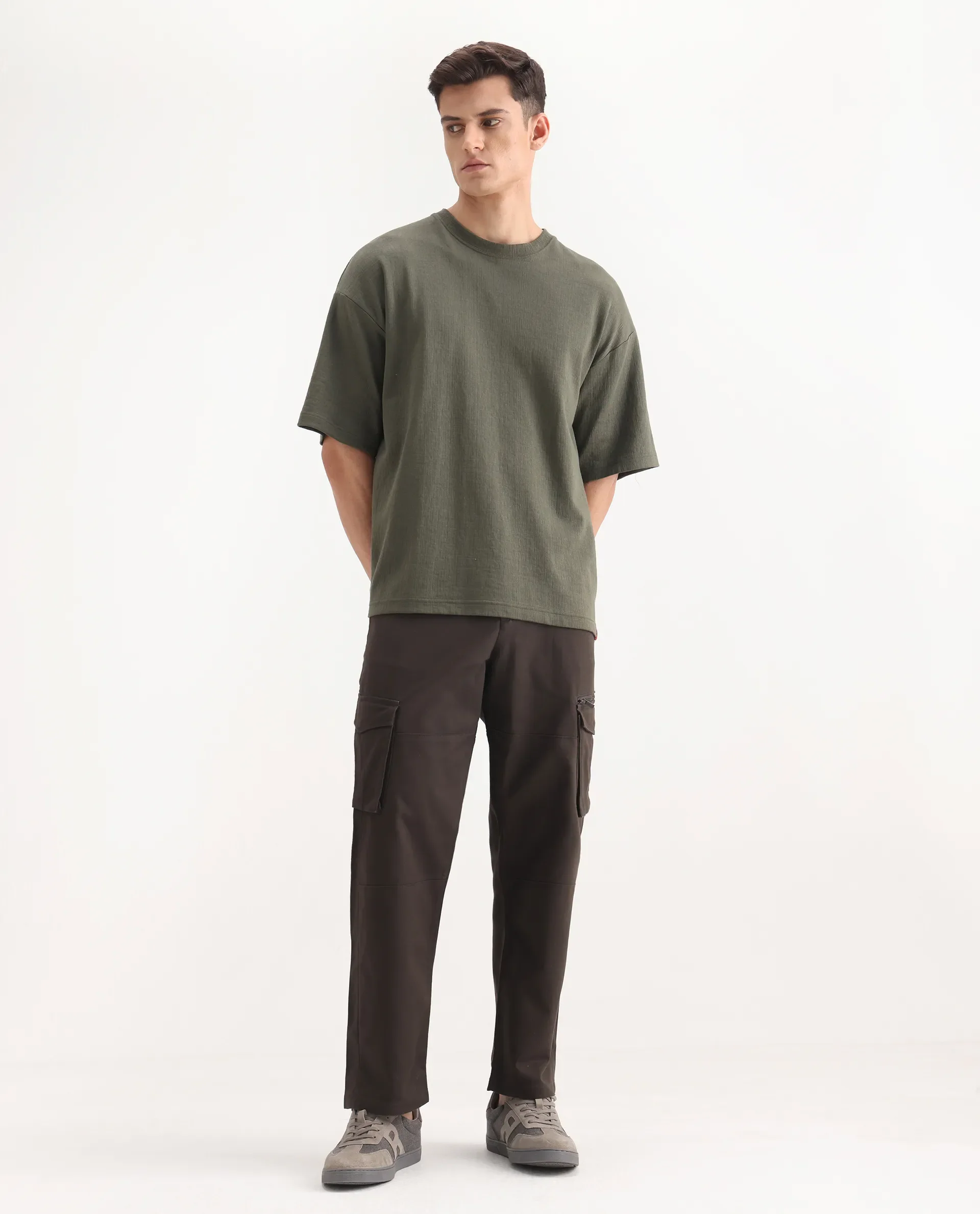 Rare Rabbit Men's Dima Dark Brown Cotton Plain Regular Fit Trouser - Image 7