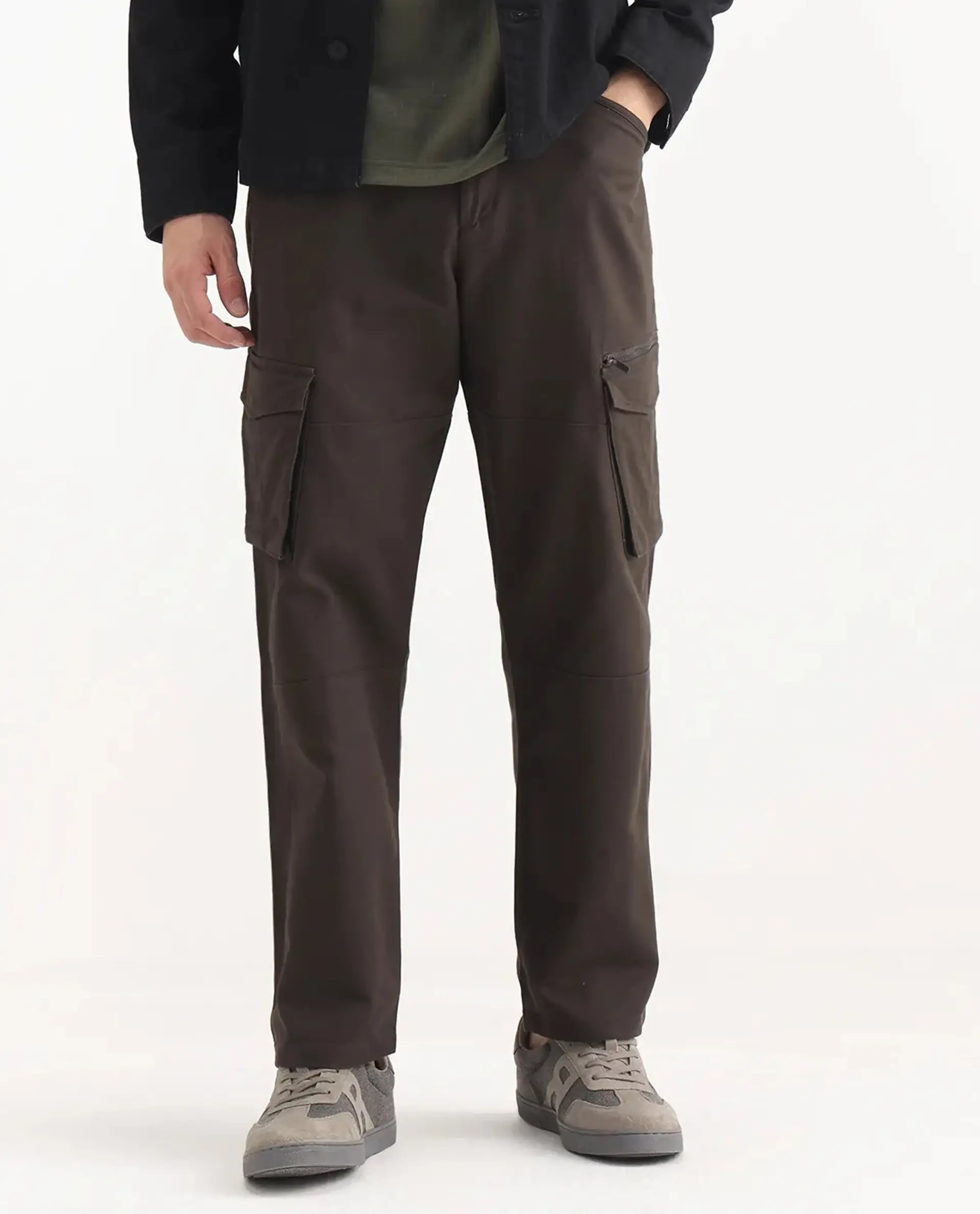 Rare Rabbit Men's Dima Dark Brown Cotton Plain Regular Fit Trouser - Image 9
