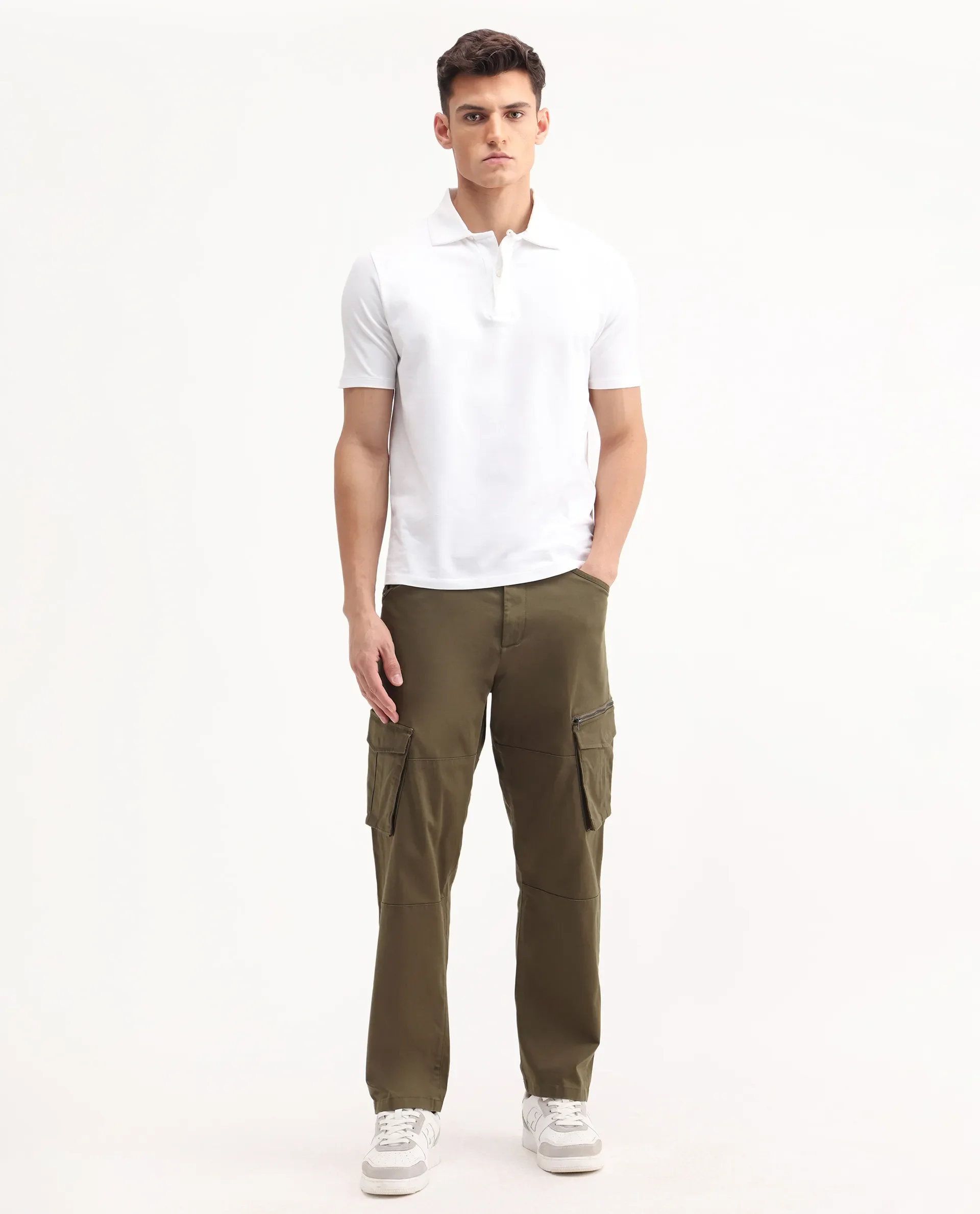 Rare Rabbit Men's Dima Dark Olive Cotton Plain Regular Fit Trouser - Image 2