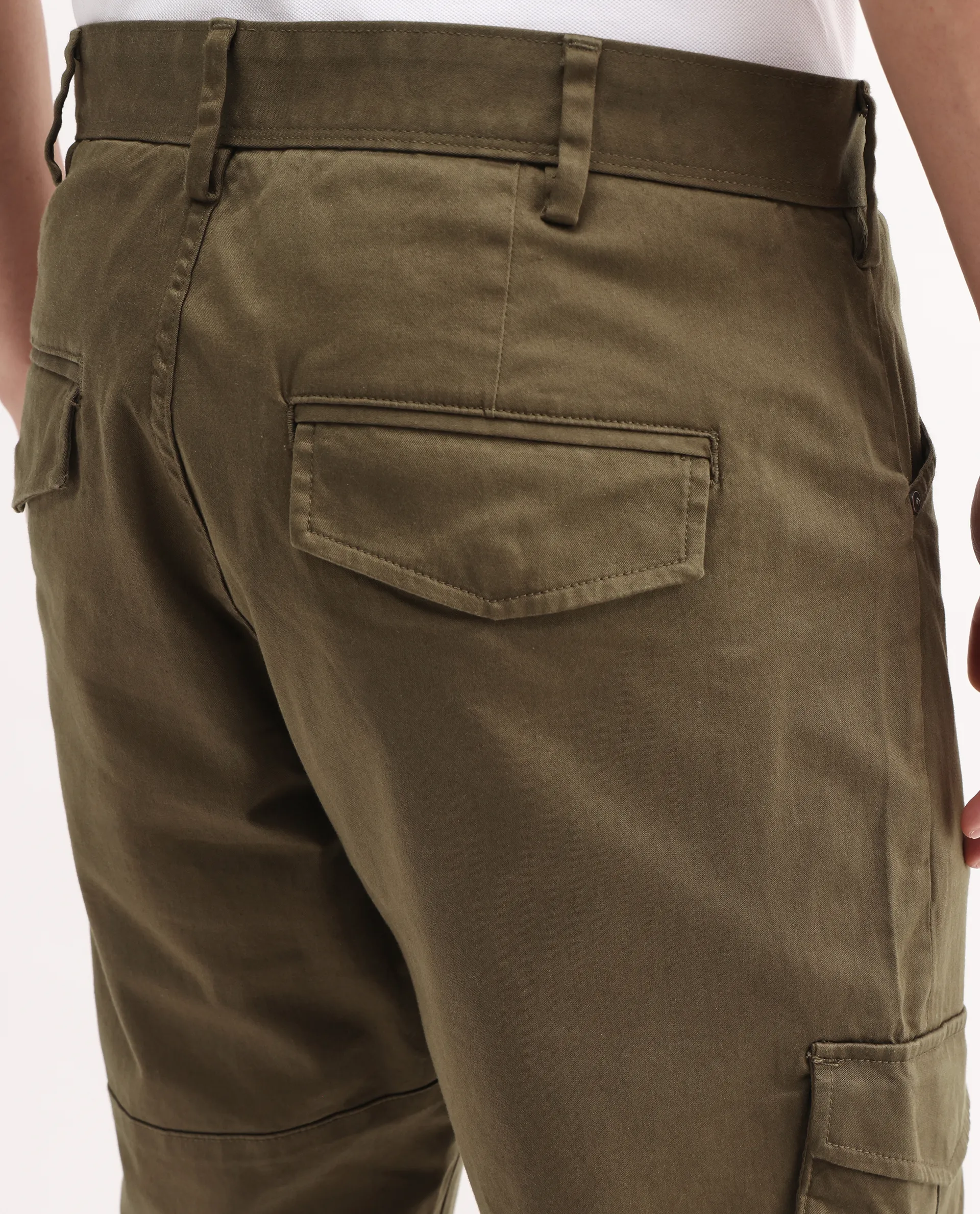 Rare Rabbit Men's Dima Dark Olive Cotton Plain Regular Fit Trouser - Image 5