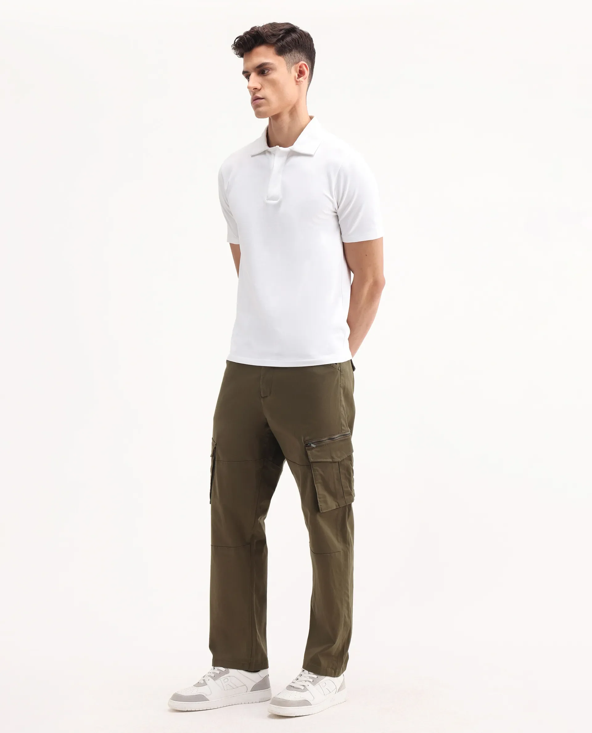 Rare Rabbit Men's Dima Dark Olive Cotton Plain Regular Fit Trouser - Image 6