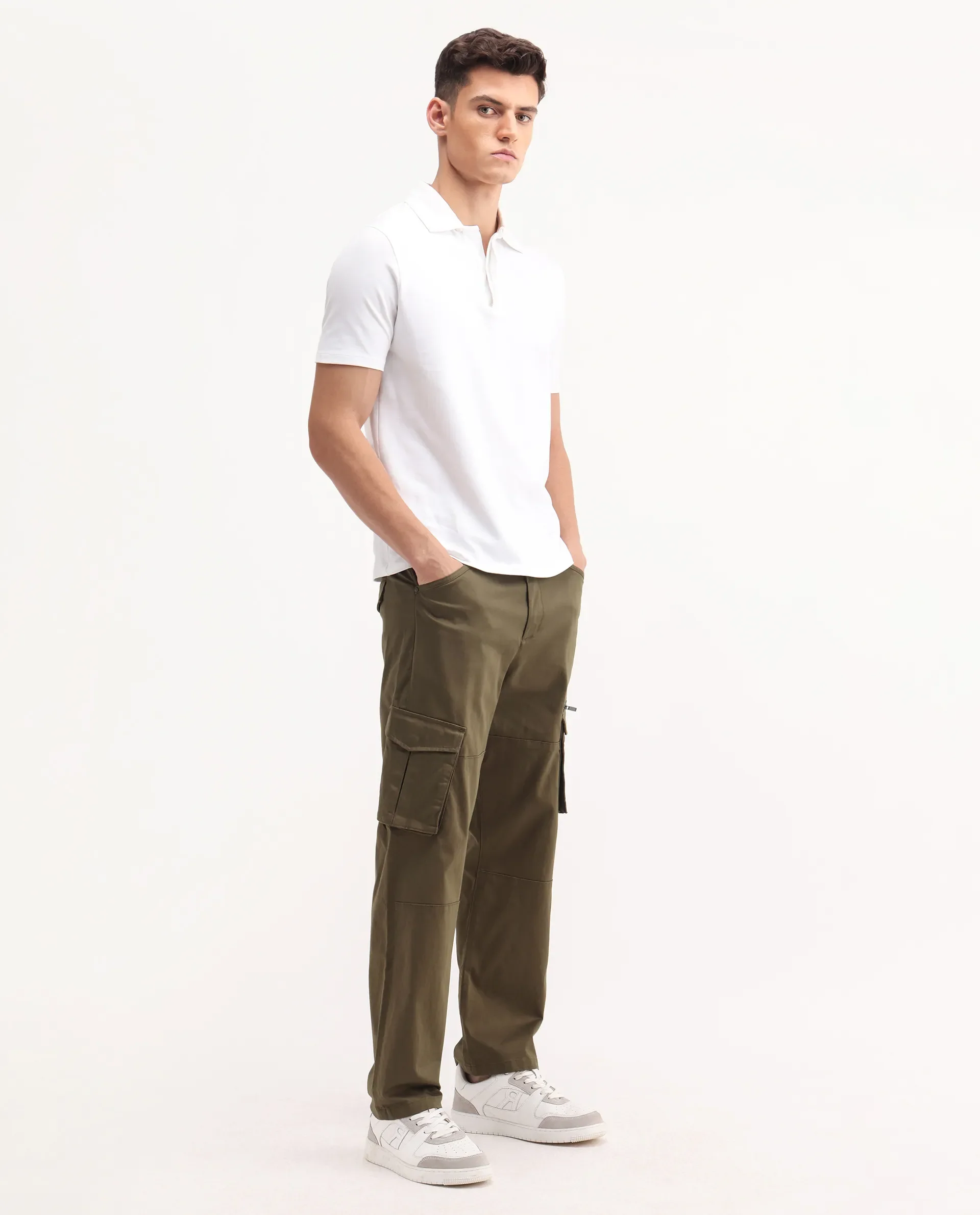 Rare Rabbit Men's Dima Dark Olive Cotton Plain Regular Fit Trouser - Image 7
