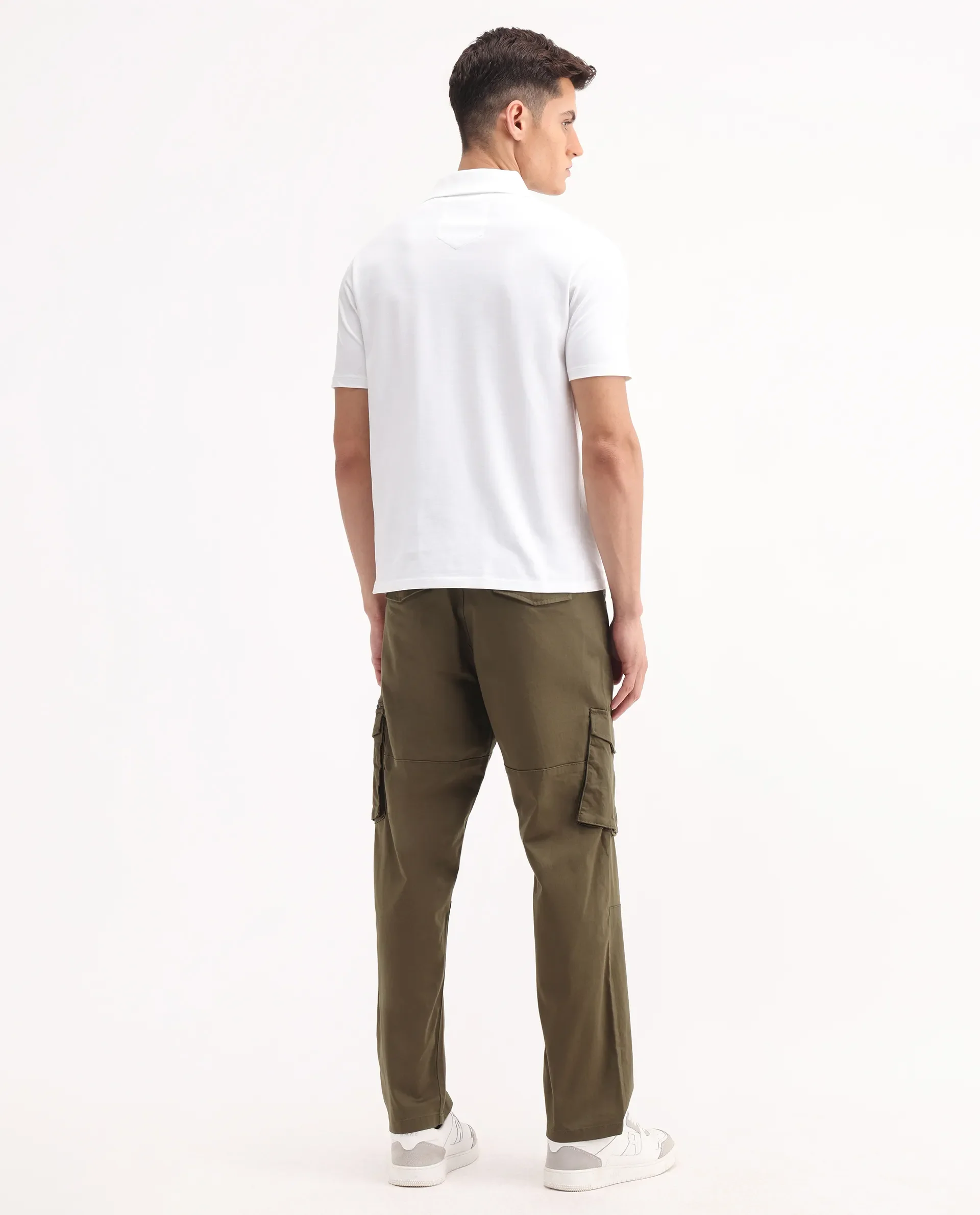 Rare Rabbit Men's Dima Dark Olive Cotton Plain Regular Fit Trouser - Image 8