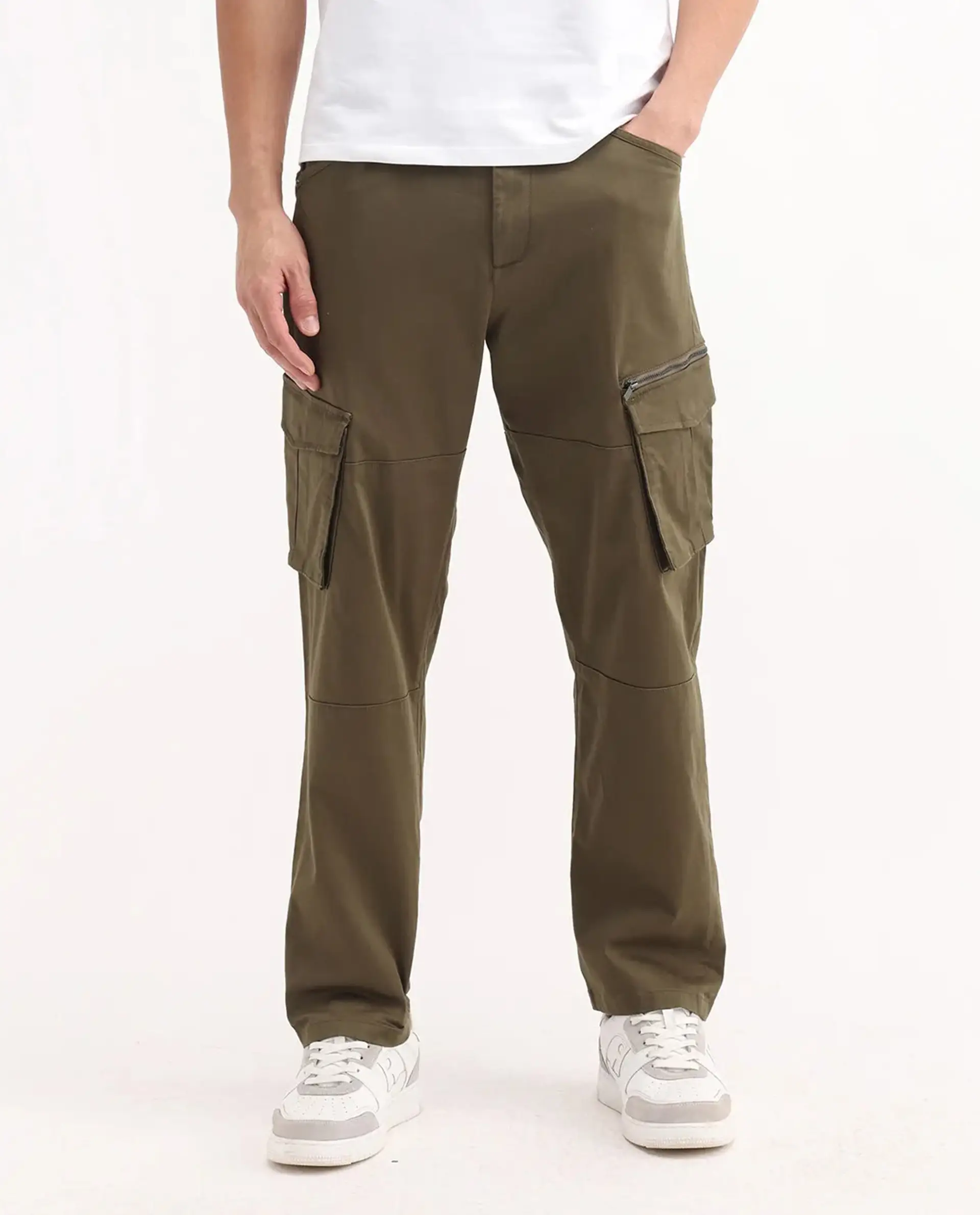 Rare Rabbit Men's Dima Dark Olive Cotton Plain Regular Fit Trouser - Image 9
