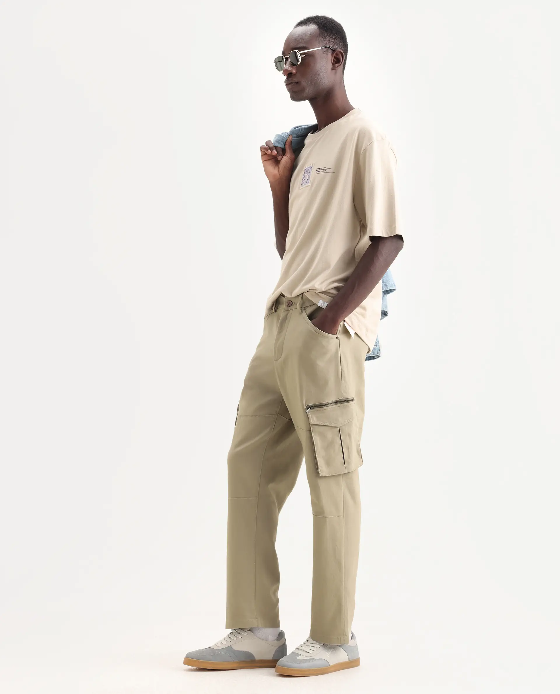 Rare Rabbit Men's Dima Light Olive Cotton Plain Regular Fit Trouser