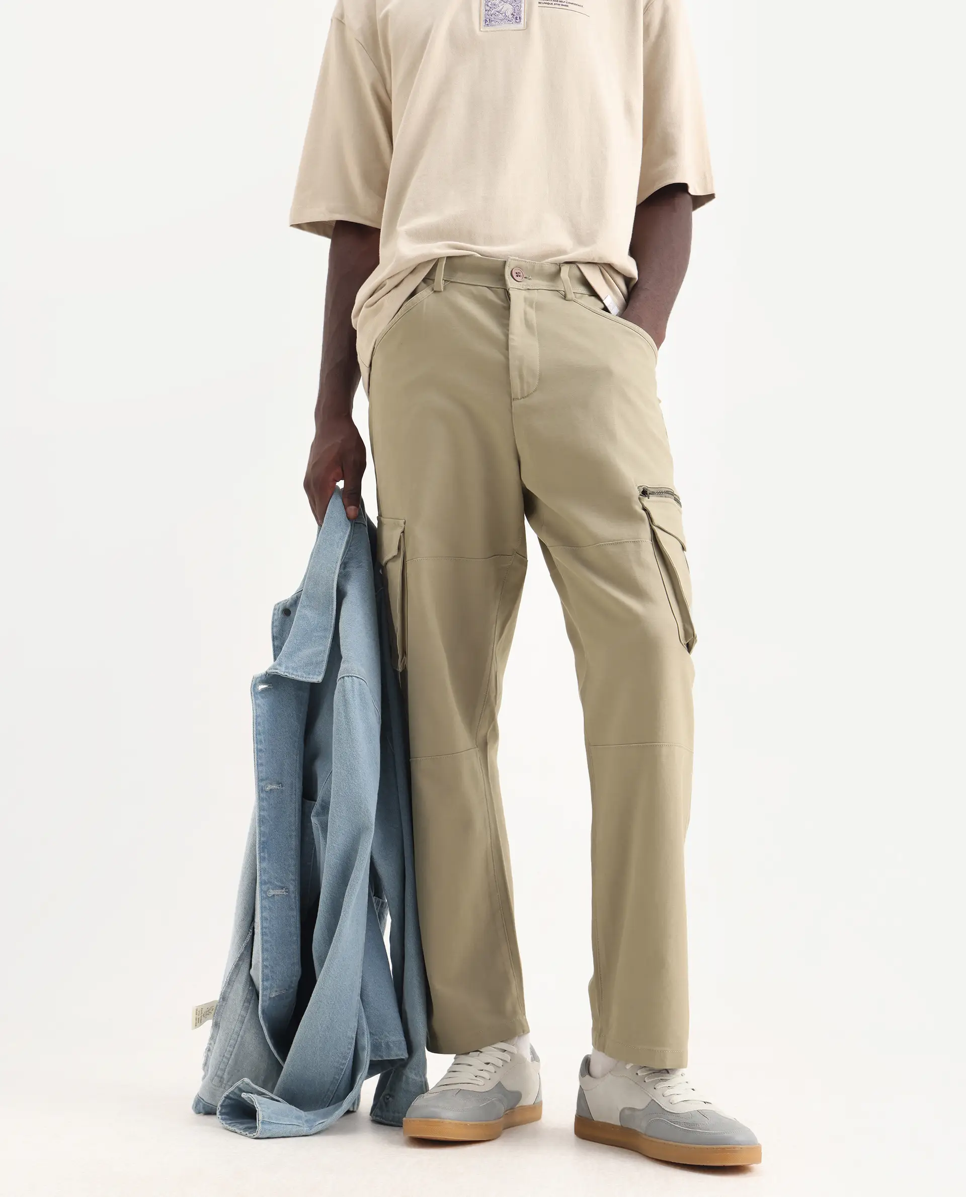 Rare Rabbit Men's Dima Light Olive Cotton Plain Regular Fit Trouser - Image 2