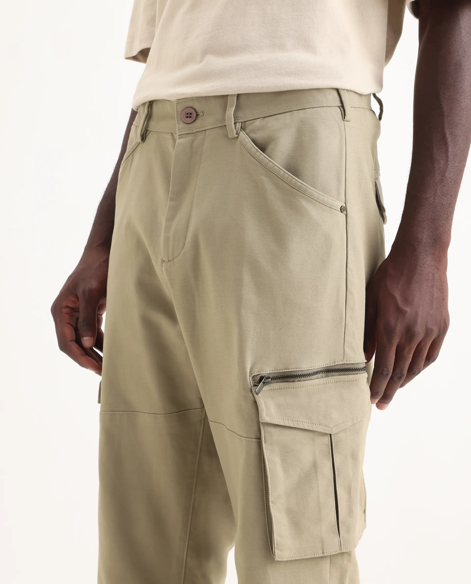 Rare Rabbit Men's Dima Light Olive Cotton Plain Regular Fit Trouser - Image 3