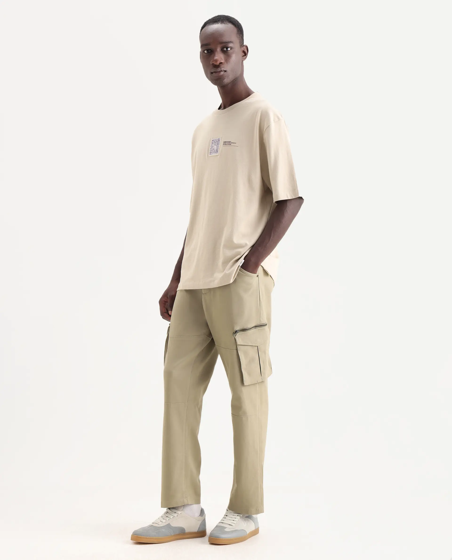 Rare Rabbit Men's Dima Light Olive Cotton Plain Regular Fit Trouser - Image 5
