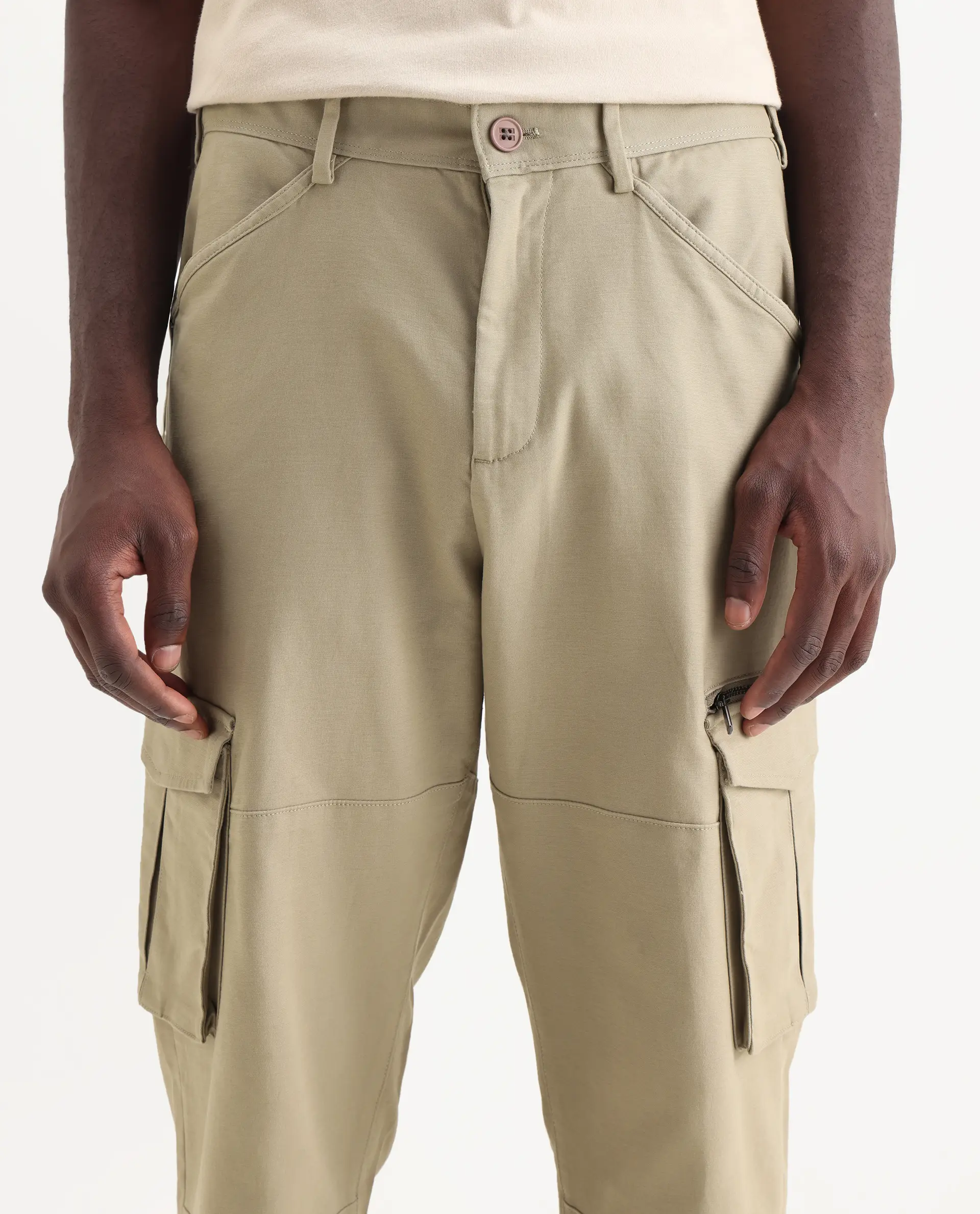 Rare Rabbit Men's Dima Light Olive Cotton Plain Regular Fit Trouser - Image 6