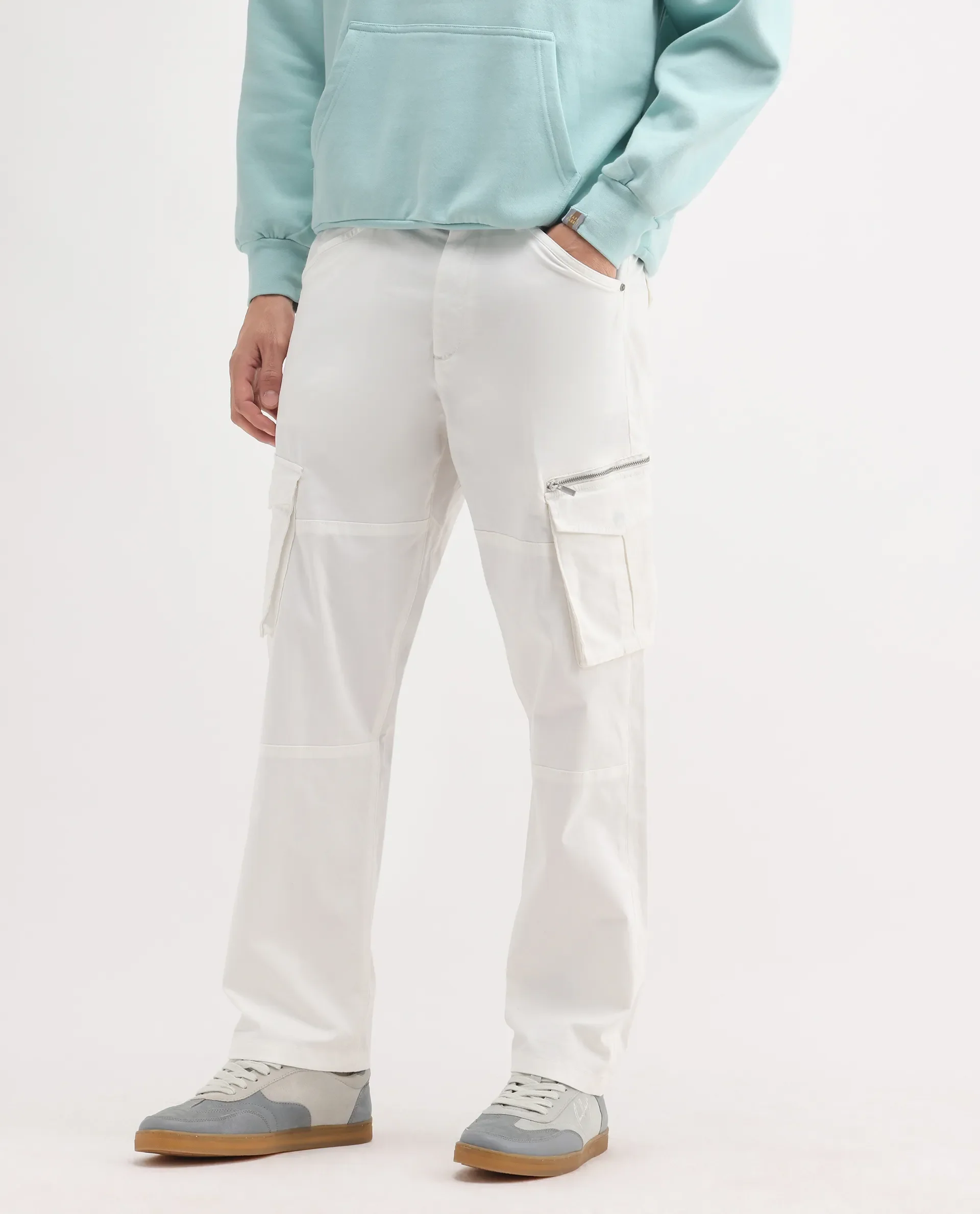 Rare Rabbit Men's Dima White Cotton Plain Regular Fit Trouser - Image 3