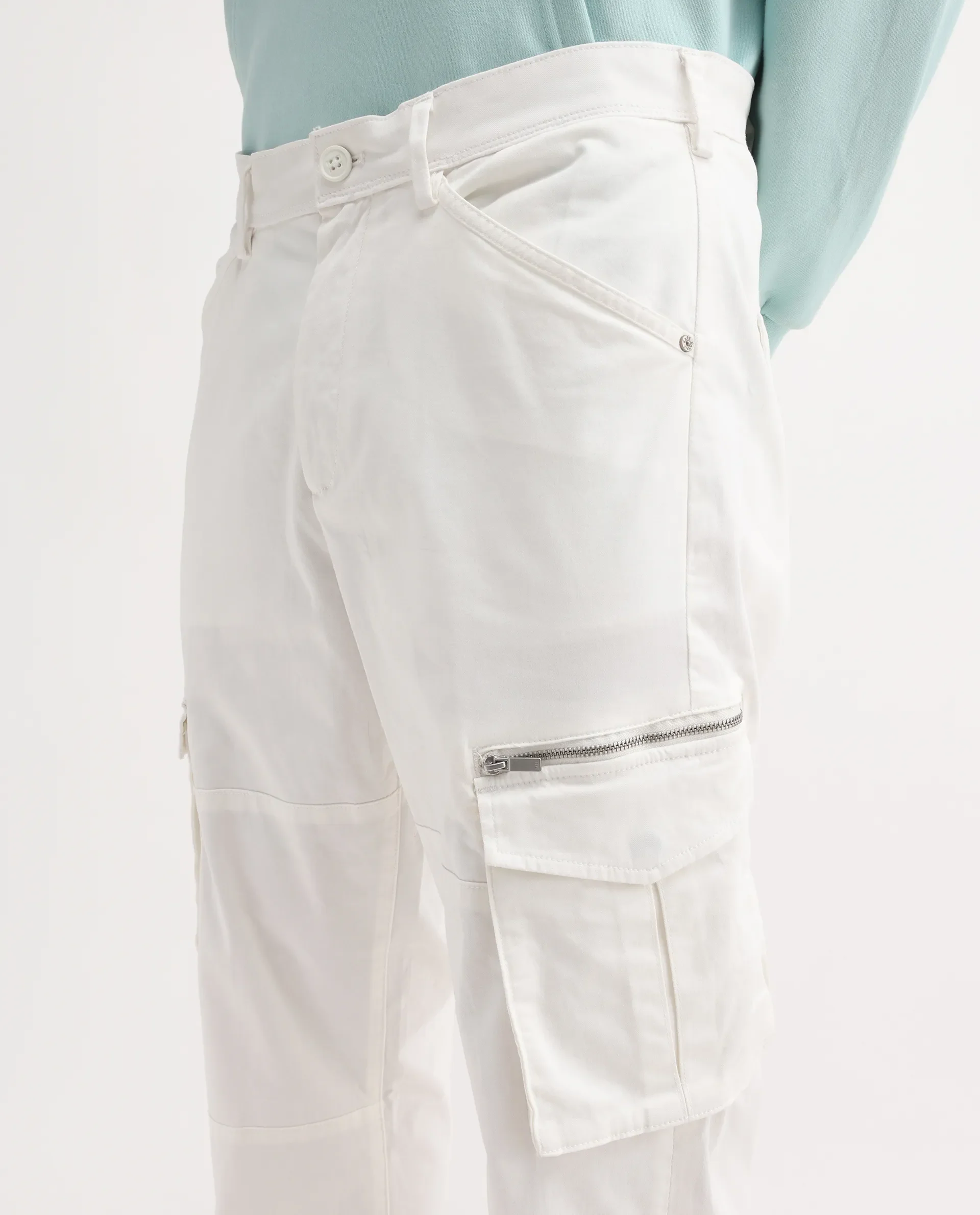Rare Rabbit Men's Dima White Cotton Plain Regular Fit Trouser - Image 4