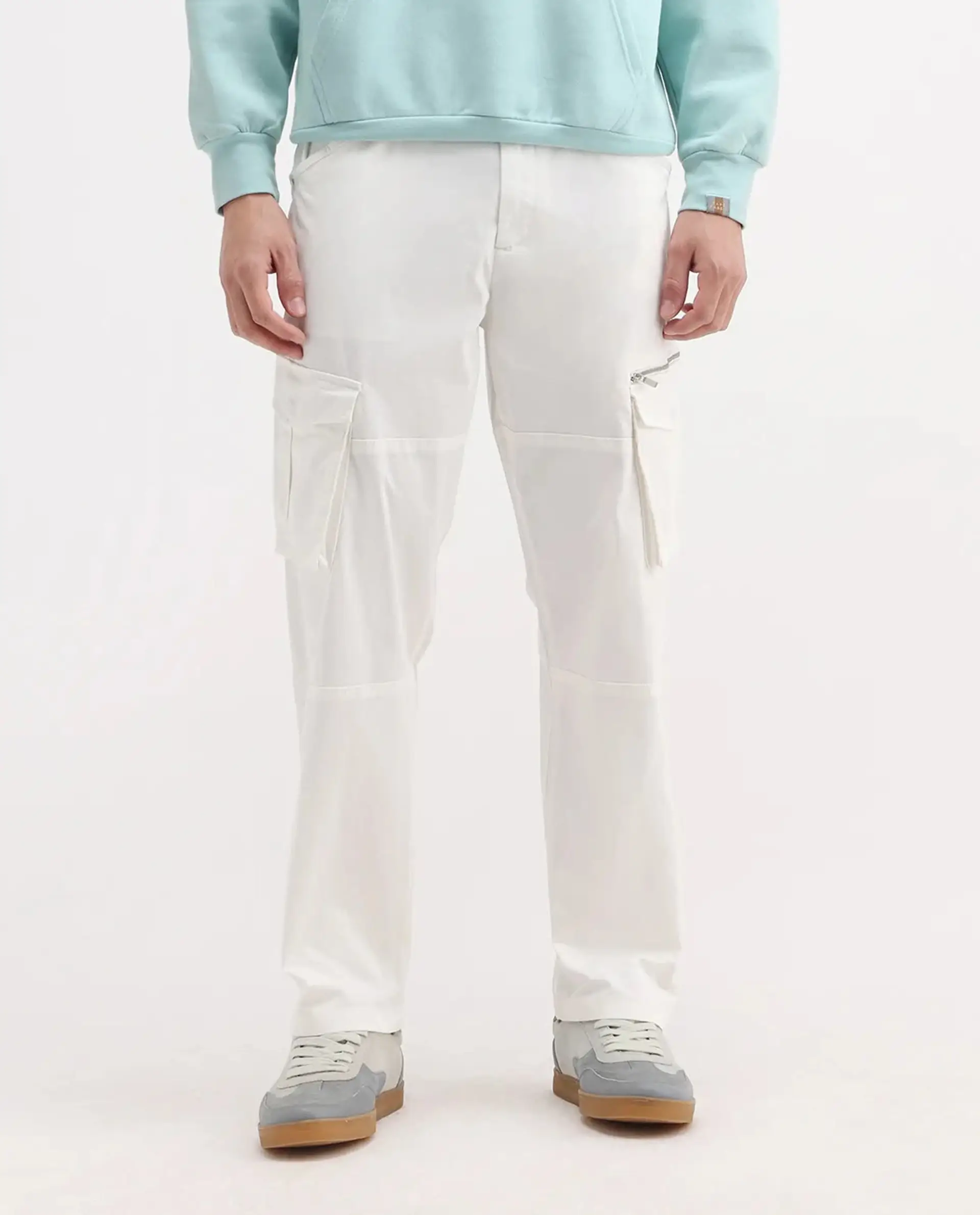 Rare Rabbit Men's Dima White Cotton Plain Regular Fit Trouser - Image 9