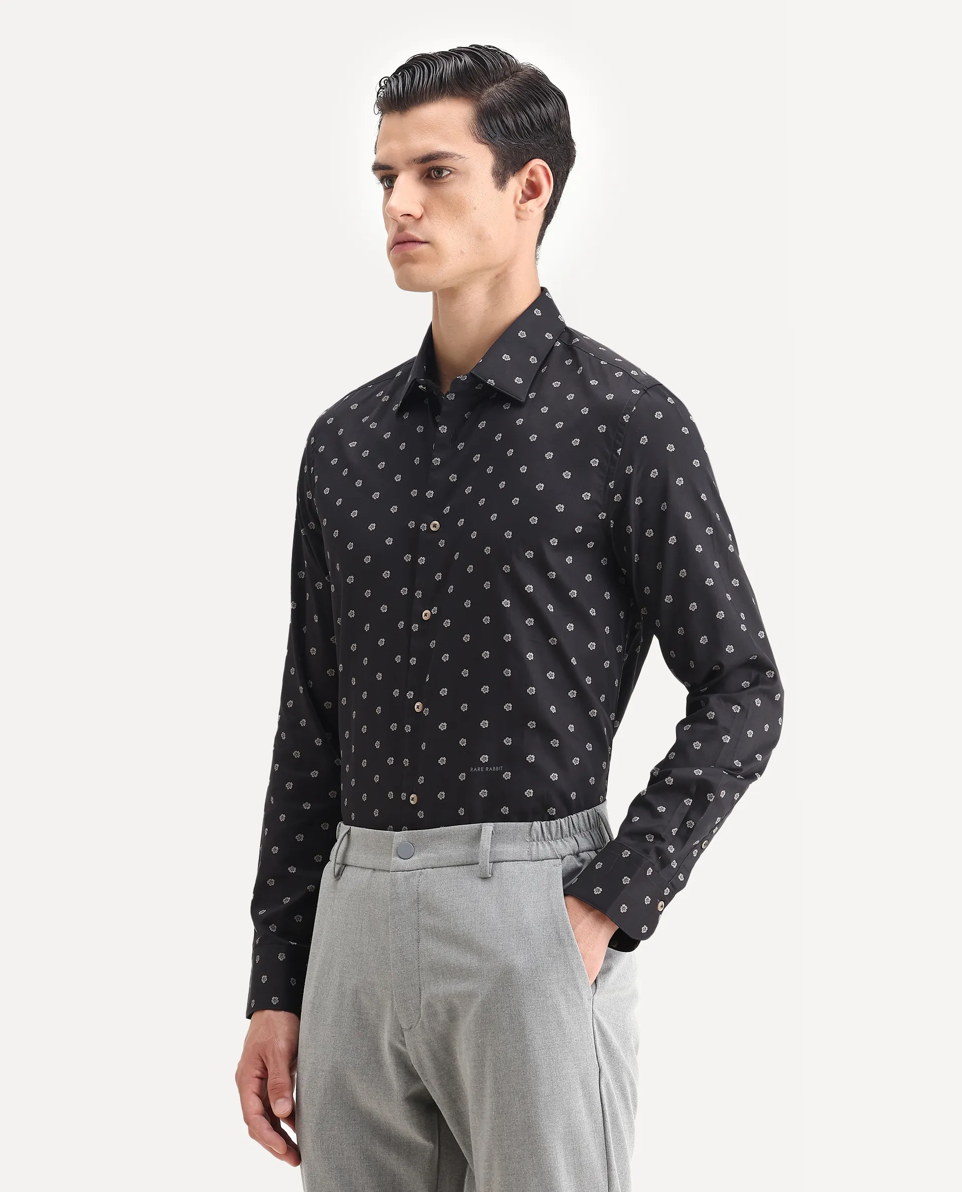 Rare Rabbit Men's Dimp Black Cotton Floral Print Regular Fit Full Sleeve Collared Shirt - Image 3